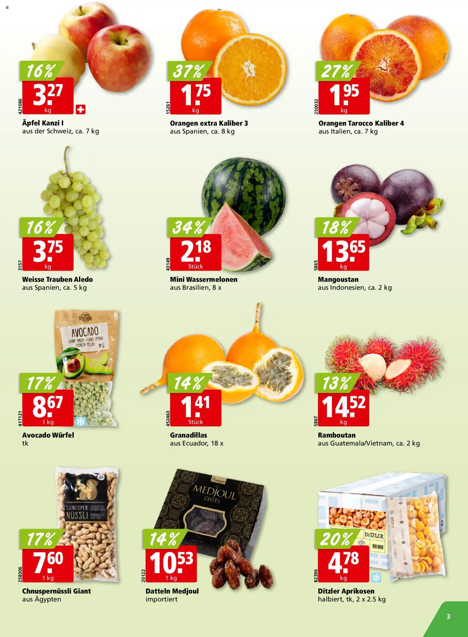 Aligro Aktionen Schlieren, Gossau SG, Frauenfeld, Rapperswil-Jona, Sargans, Bern, Brüttisellen, Pratteln, Emmen, Spreitenbach – gültig ab 27.12.2025 | Seite: 3 | Produkte: Äpfel, Avocado, Orangen