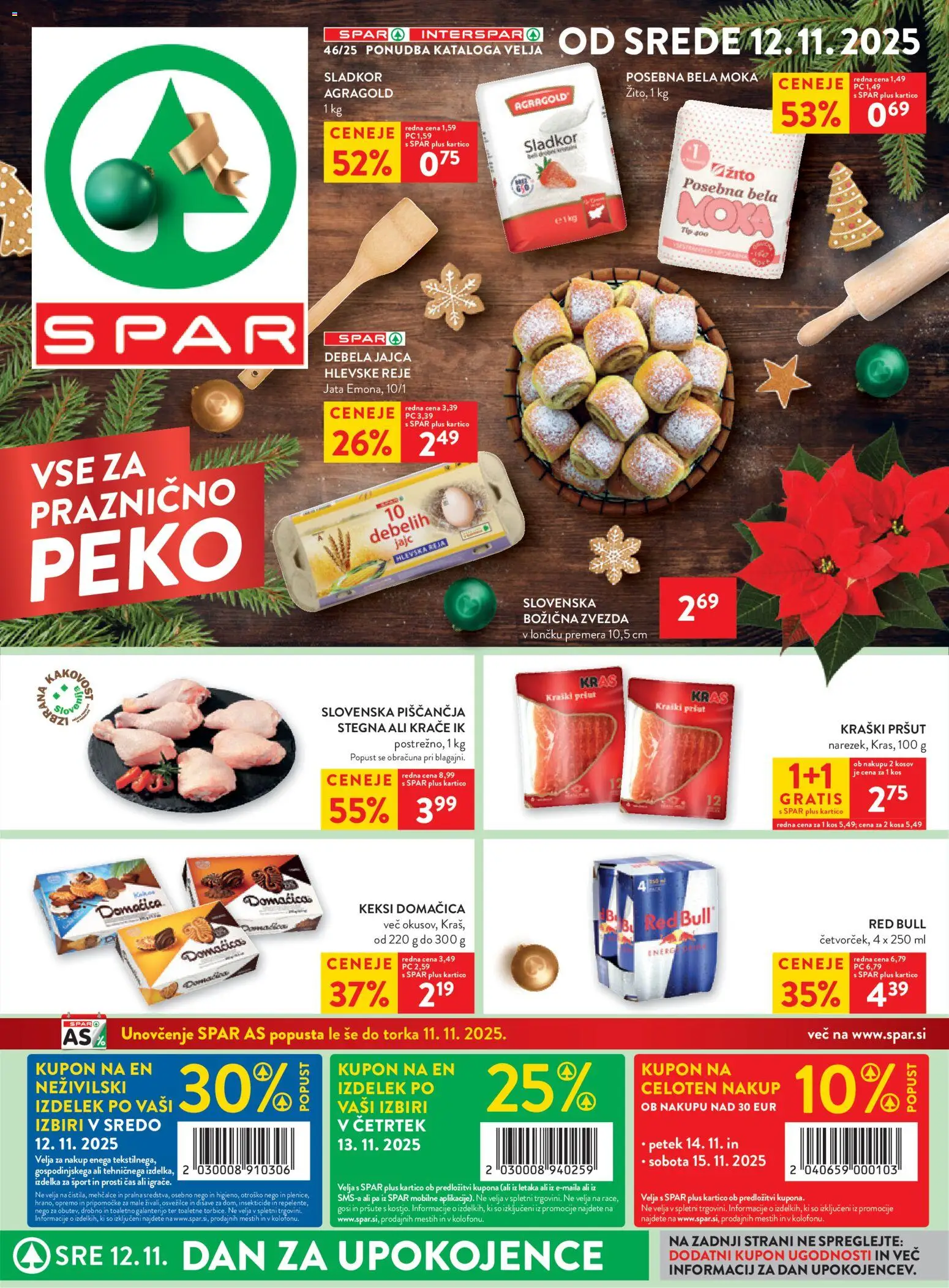 Novi Spar katalog ponudbe – veljaven od 12.11.2025 | Stran: 1 | Izdelki: Keksi, Pršut, Kos, Jajca
