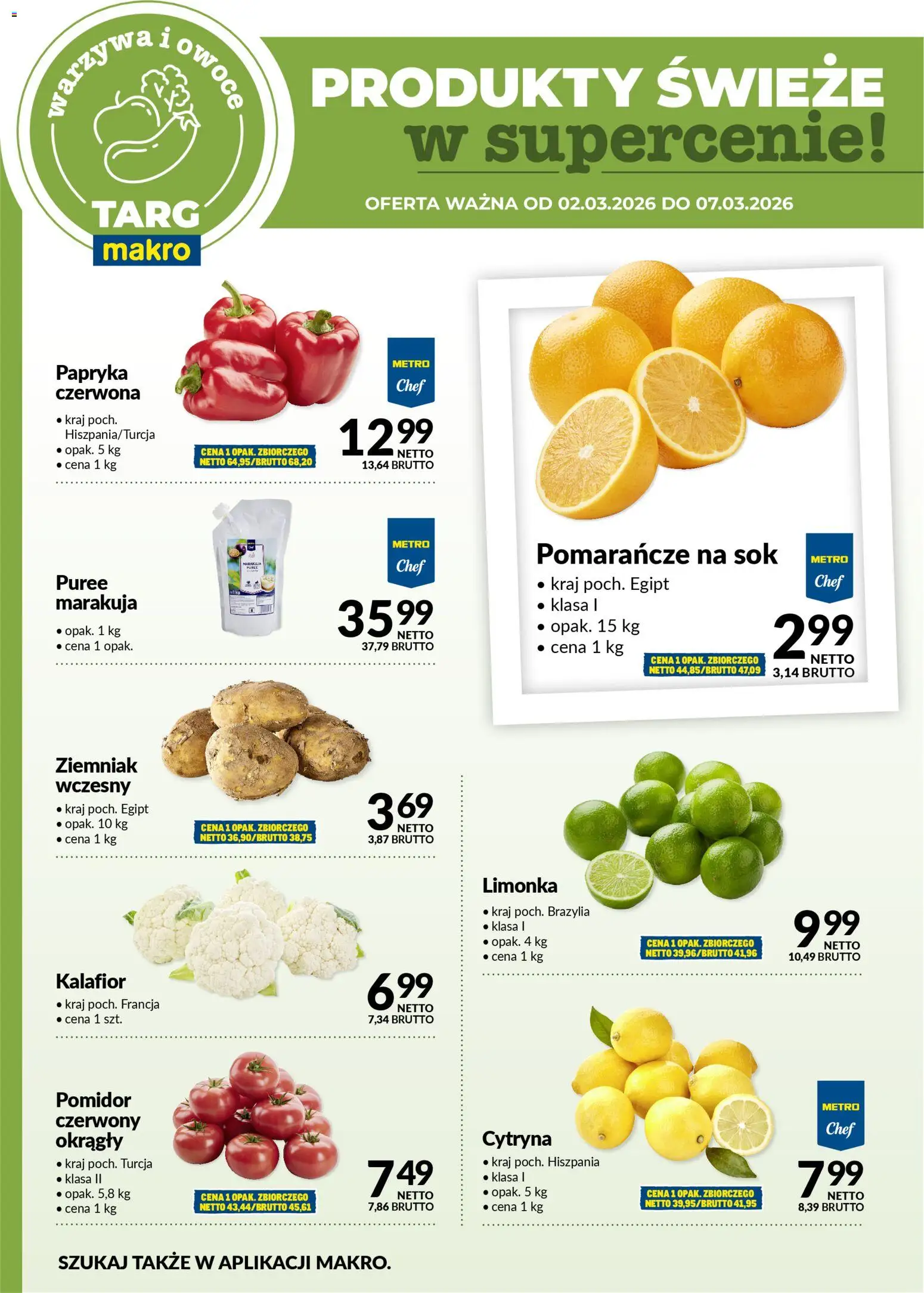 Makro gazetka - Oferta świeża w super cenach od 02.03.2026 | Strona: 5 | Produkty: Kalafior, Papryka, Sok, Owoce