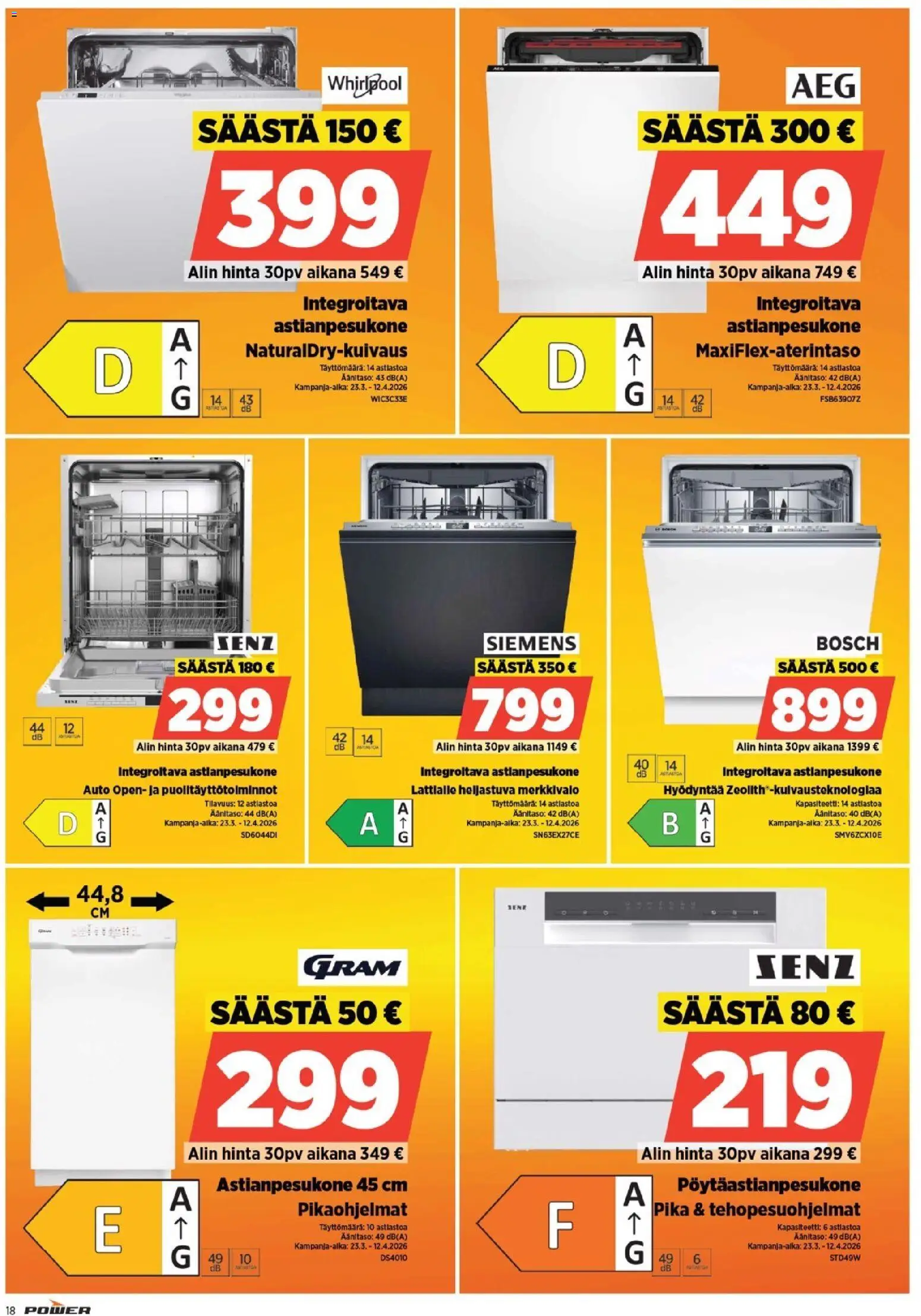 Power - POWER HINTAAN Viikon mainoslehti – voimassa 31.03.2026 alkaen | Sivu: 19 | Tuotteet: Astianpesukone