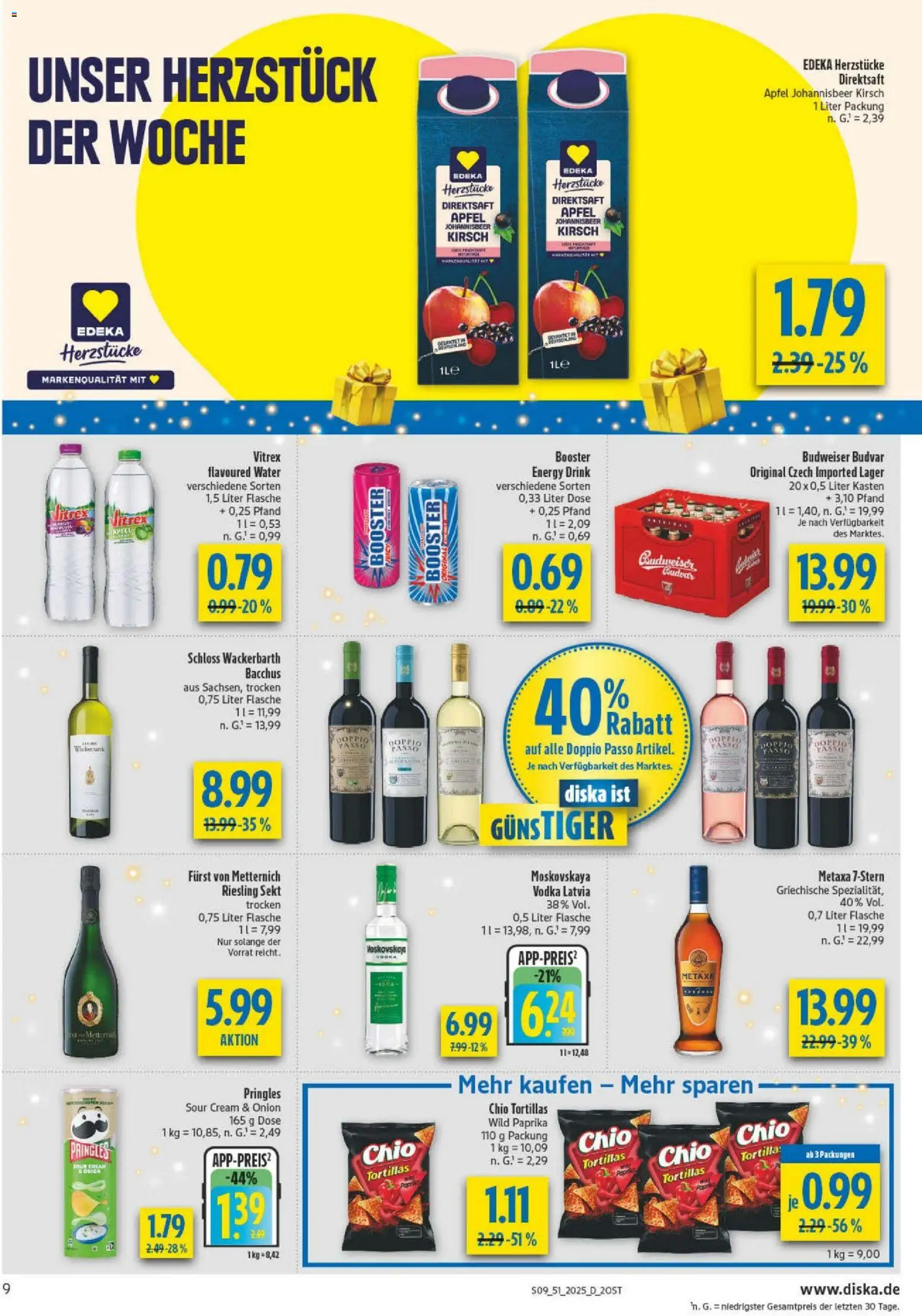 Diska - Diska Angebote Sachsen-Thüringen KW51 – gültig ab 15.12.2025 | Seite: 9 | Produkte: Äpfel, Chio tortillas, Budweiser, Vodka