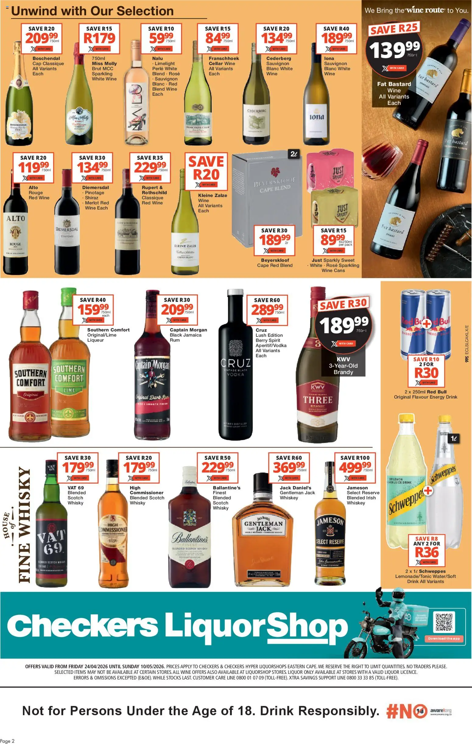 New Checkers catalogue – valid from 24.04.2026 | Page: 2 | Products: Brandy, Wine, Lemon, Lime
