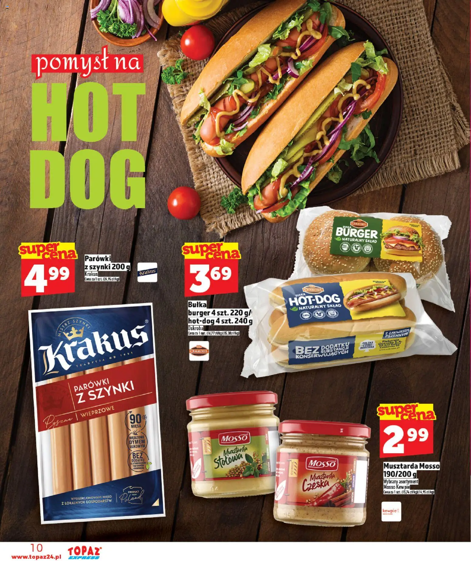Topaz Gazetka - Express od 26.02.2026 | Strona: 10 | Produkty: Parówki z szynki, Parówki, Musztarda, Bułka