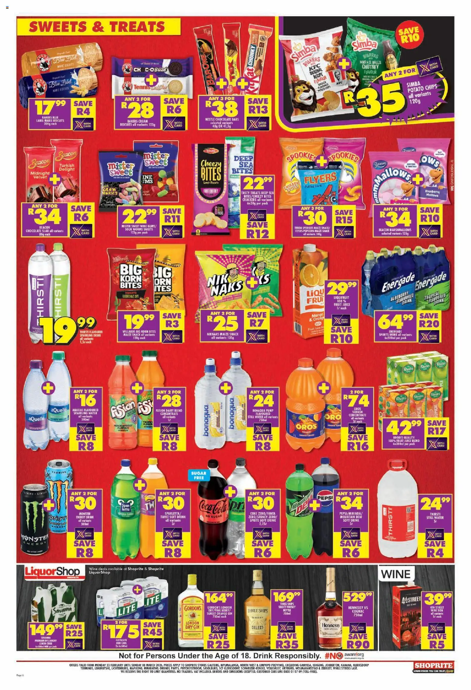 New Shoprite catalogue – valid from 23.02.2026 | Page: 6 | Products: Coke, Chocolate, Sprite, Popcorn