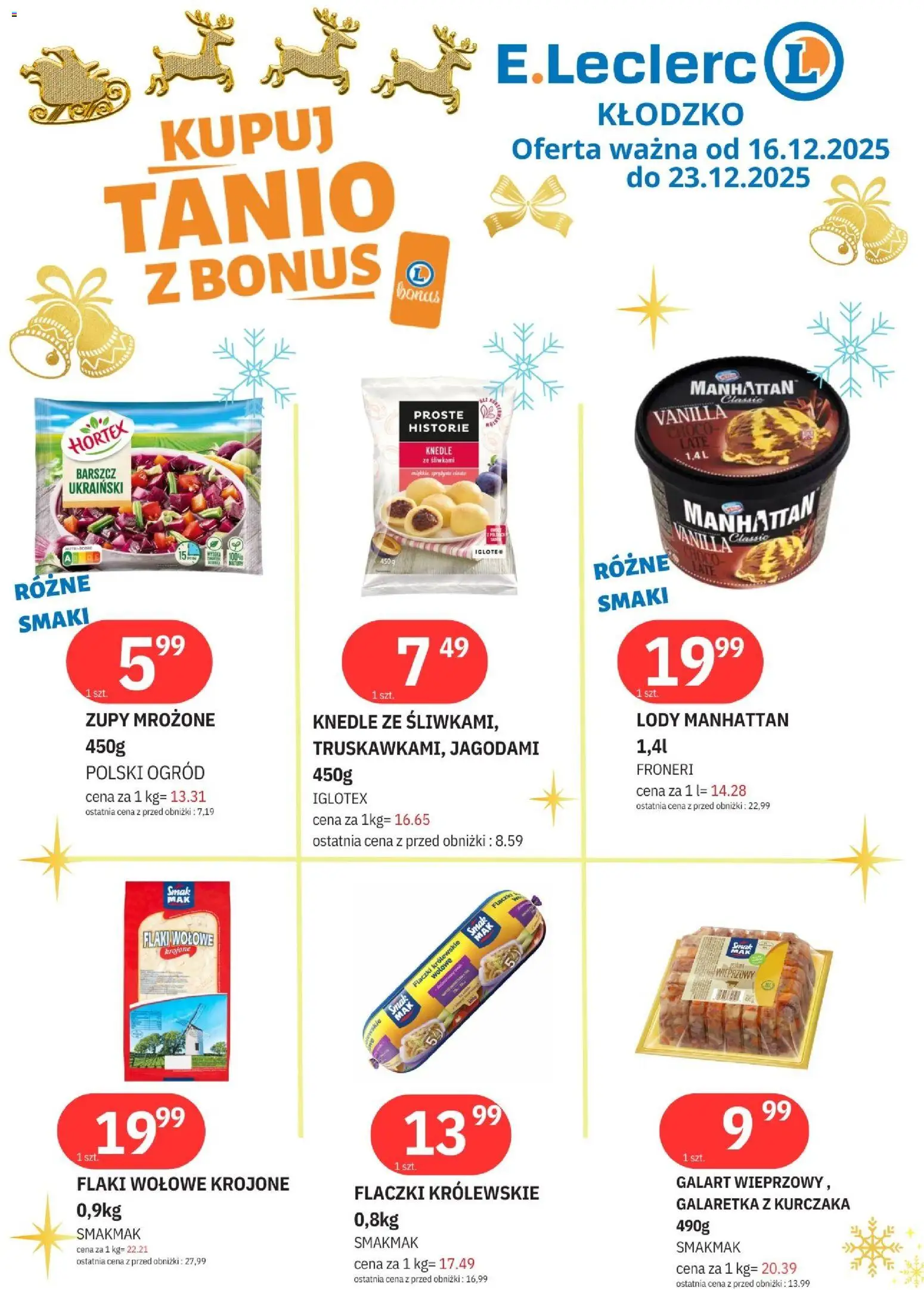 E.Leclerc Gazetka - Kłodzko od 16.12.2025 | Strona: 5 | Produkty: Galaretka, Knedle, Zupy mrożone, Lody