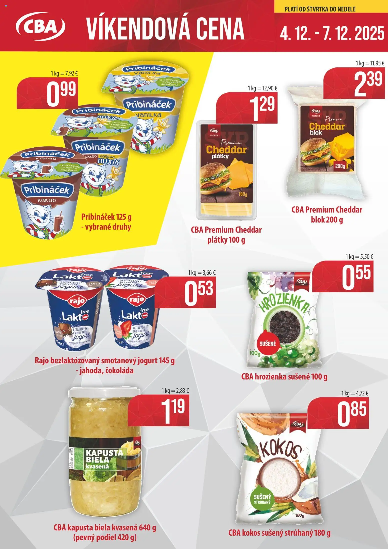 Nové CBA Komfos akcie – leták je platný od 04.12.2025 | Strana: 1 | Produkty: Kapusta, Kapusta biela, Čokoláda, Kakao