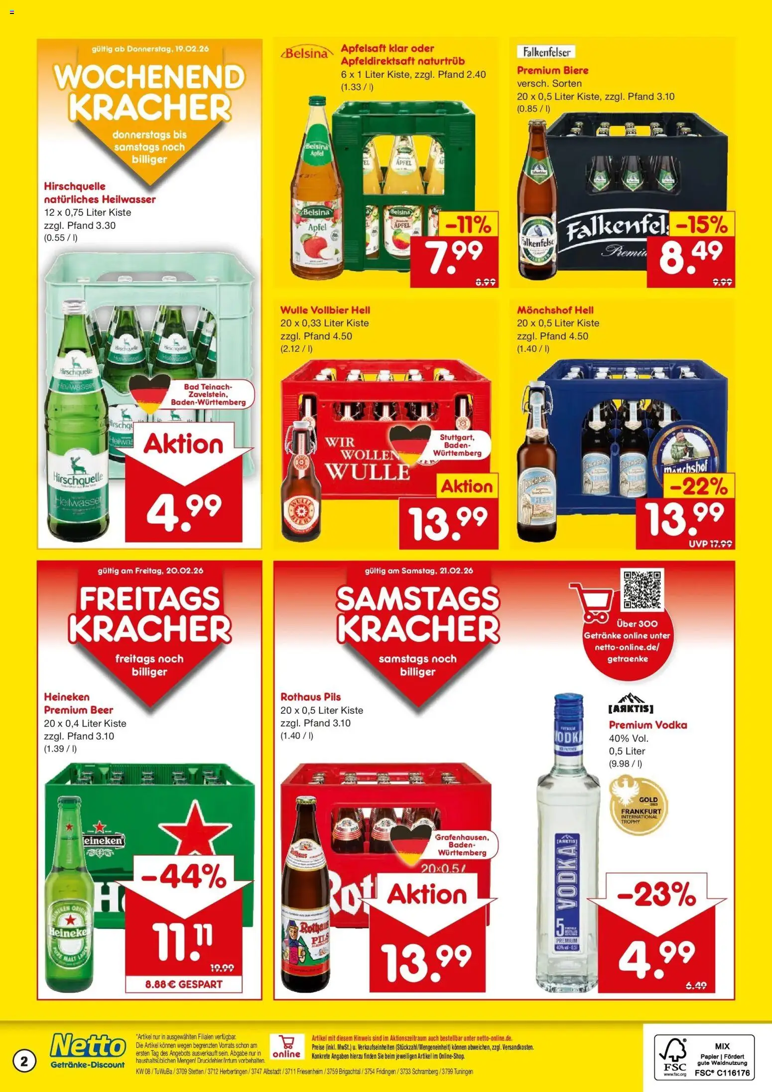 Netto Marken-Discount prospekt Friesenheim	 – gültig ab 16.02.2026 | Seite: 2 | Produkte: Bad, Pils, Äpfel, Heineken