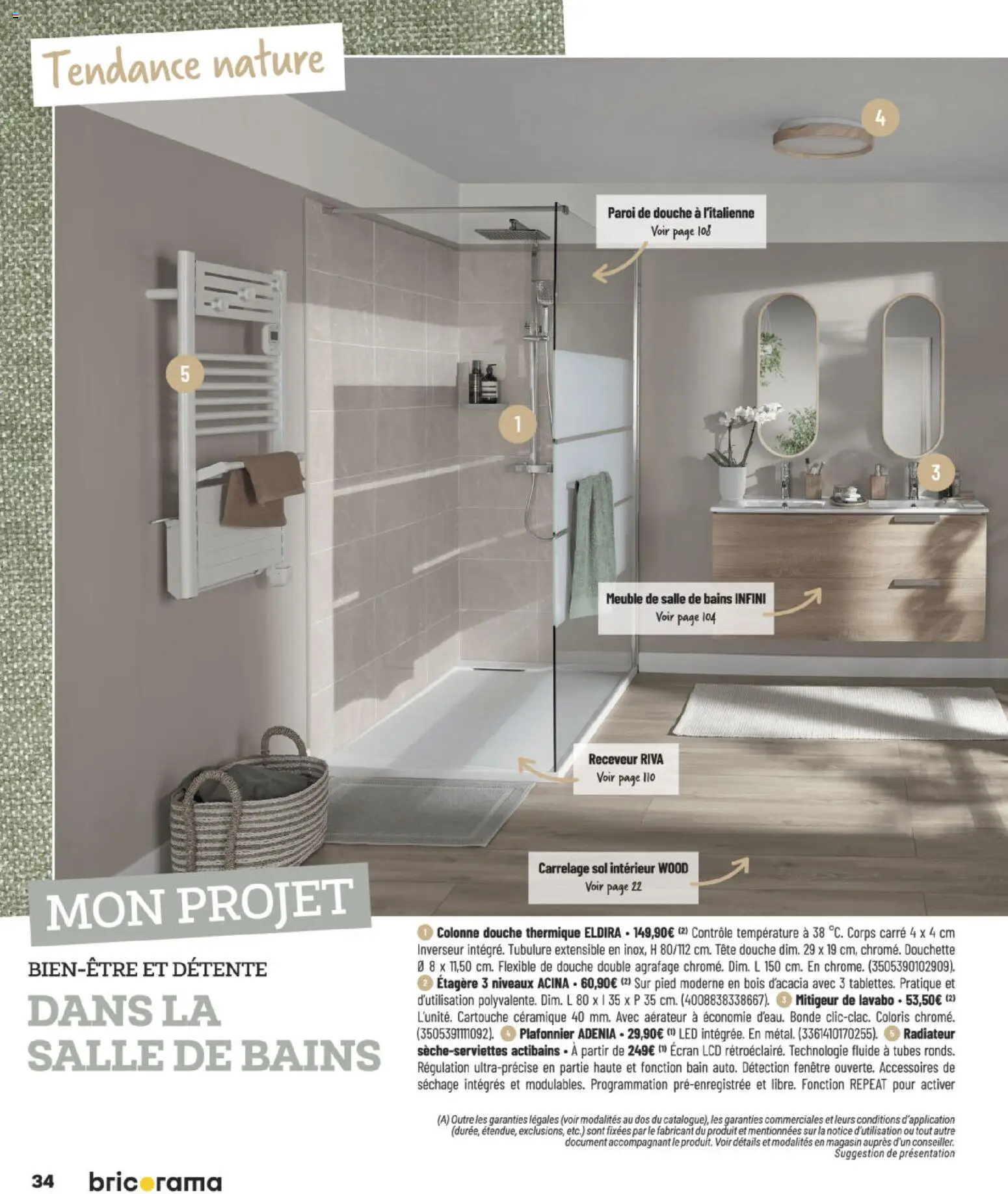 {H1} | Page: 34 | Produits: Plafonnier, Étagère, Lavabo, Douche