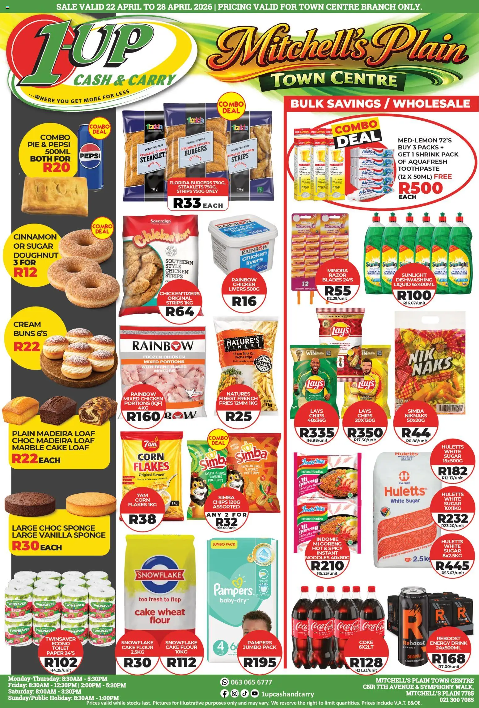 New 1UP Cash & Carry catalogue – valid from 22.04.2026 | Page: 1 | Products: Corn, Chicken, Noodles, Flakes