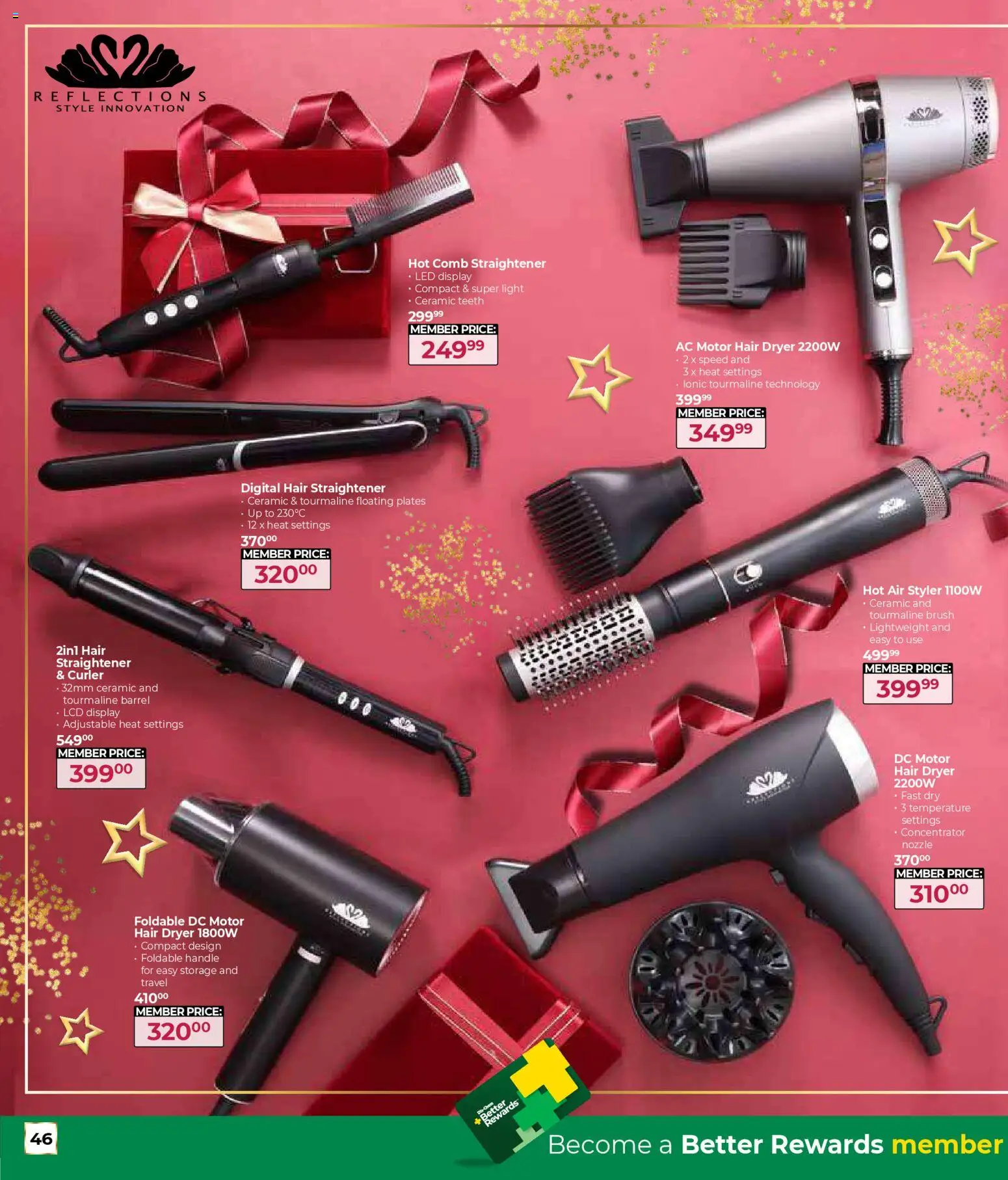New Dis-Chem catalogue – valid from 29.10.2025 | Page: 46 | Products: Dryer, Hair straightener, Light, Brush
