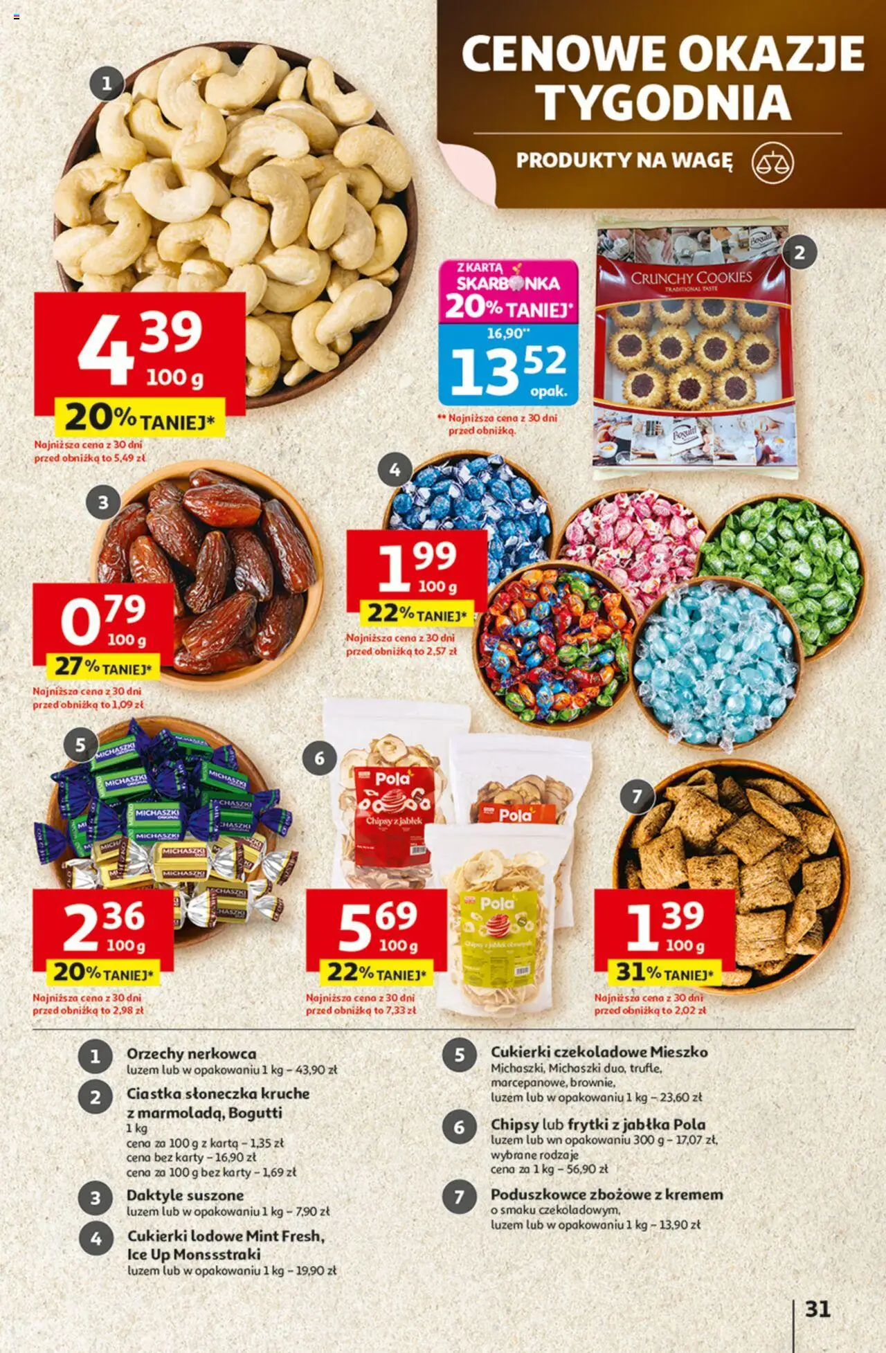 Auchan Gazetka - Odlotowe ceny na start szkoły Hipermarket od 21.08.2025 | Strona: 31 | Produkty: Daktyle, Chipsy, Cukierki czekoladowe, Frytki