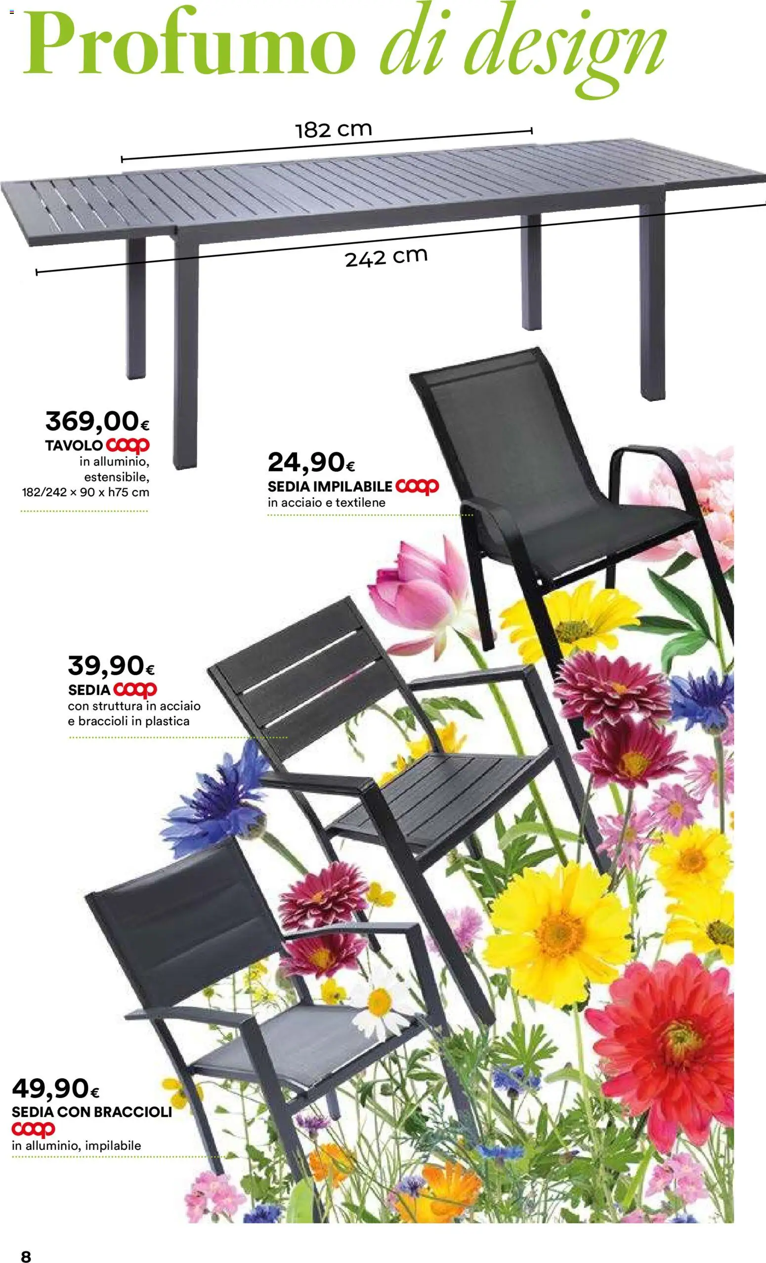 Volantino Ipercoop del 07.04.2026 | Pagina: 8 | Prodotti: Braccioli, Tavolo, Sedia, Profumo