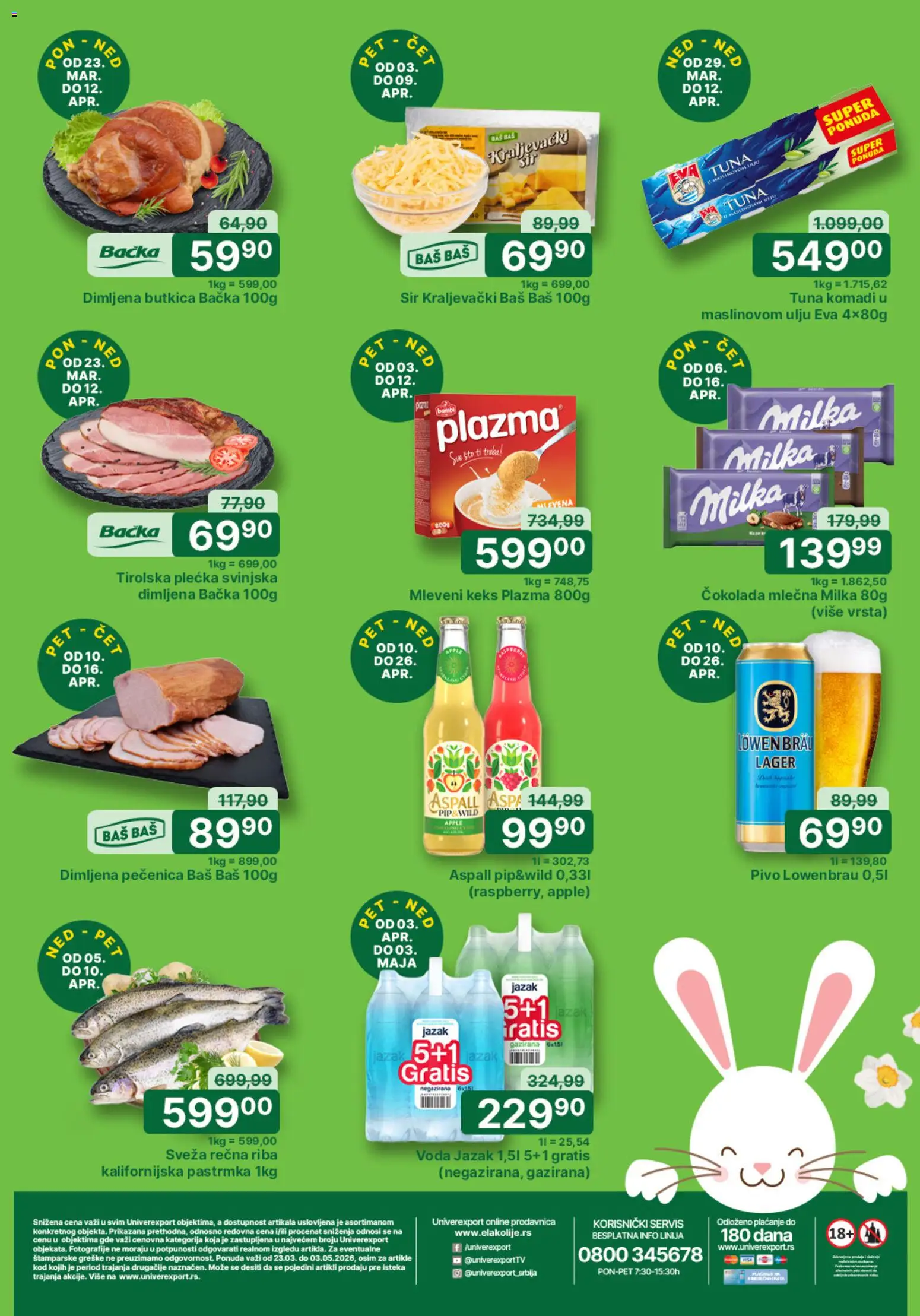 Univerexport katalog - važi od 23.03.2026 | Strana: 1 | Proizvode: Keks, Voda, Riba, Pečenica