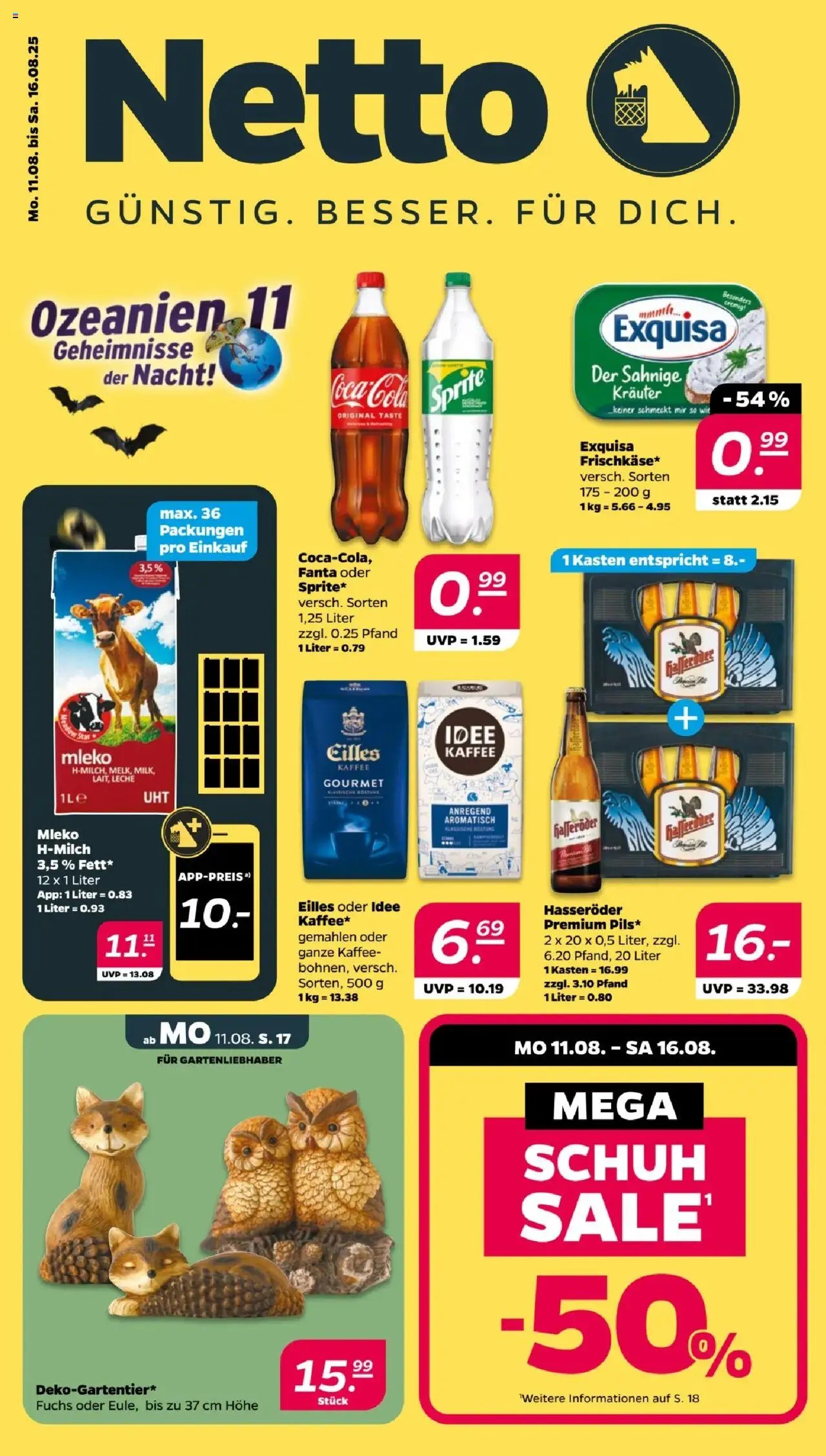 Netto Prospekt 	 - gültig ab dem 11.08.2025 | Seite: 1 | Produkte: Coca cola, Sprite, Cola, Exquisa