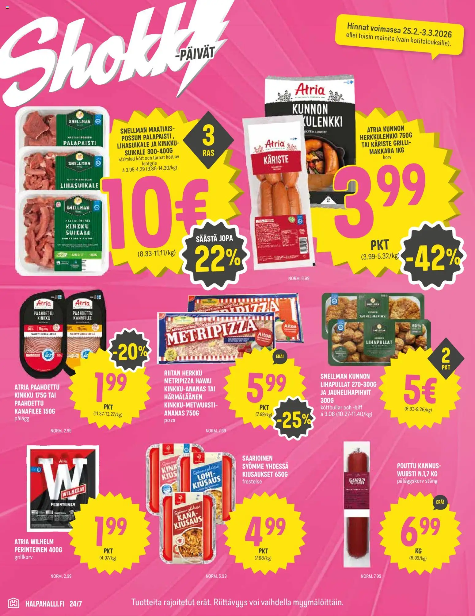 Halpa Halli tarjoukset – voimassa 25.02.2026 alkaen | Sivu: 2 | Tuotteet: Grilli, Makkara, Voi, Pizza