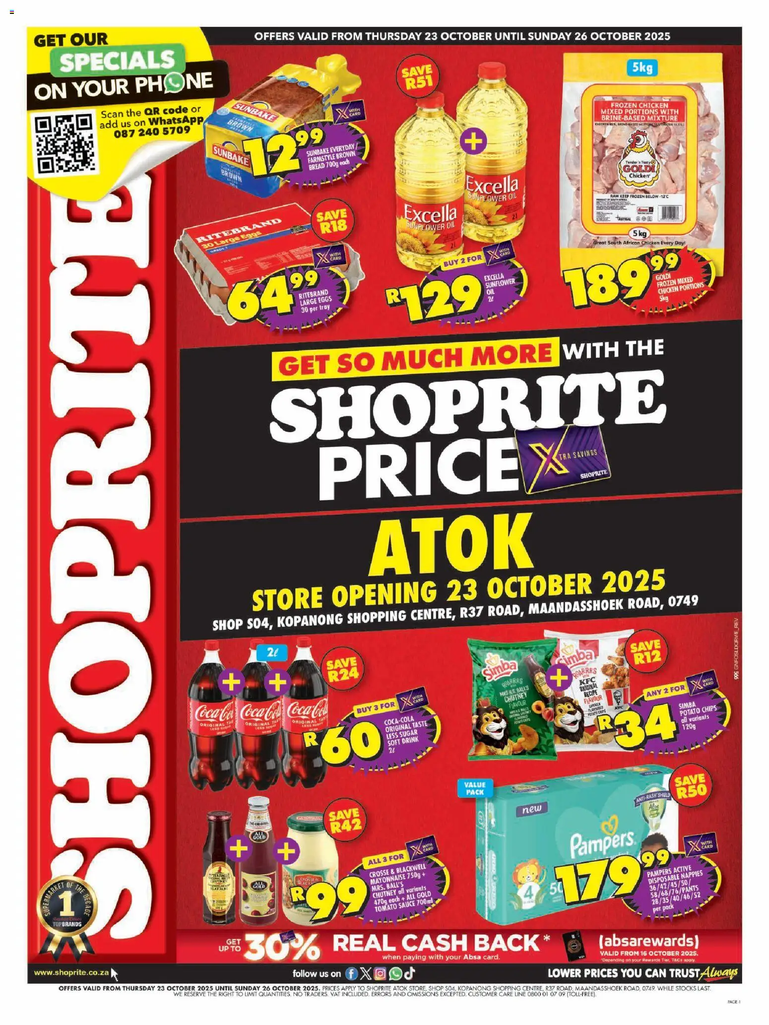 New Shoprite catalogue – valid from 23.10.2025 | Page: 1 | Products: Oil, Bread, Sugar, Nappies