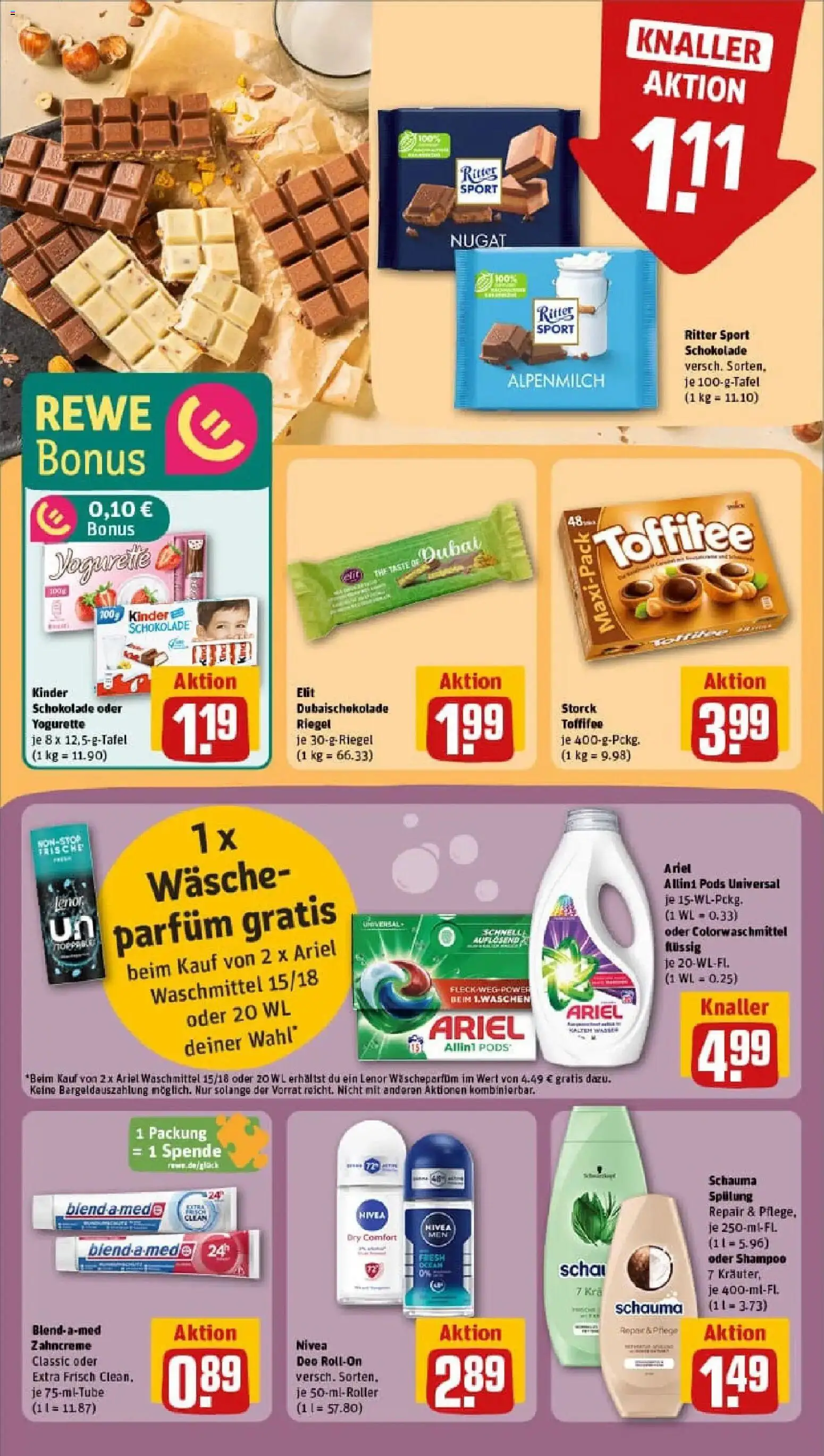 Rewe prospekt Berlin / Prenzlauer Berg	 – gültig ab 04.01.2026 | Seite: 23 | Produkte: Lenor, Kinder schokolade, Ritter sport, Shampoo