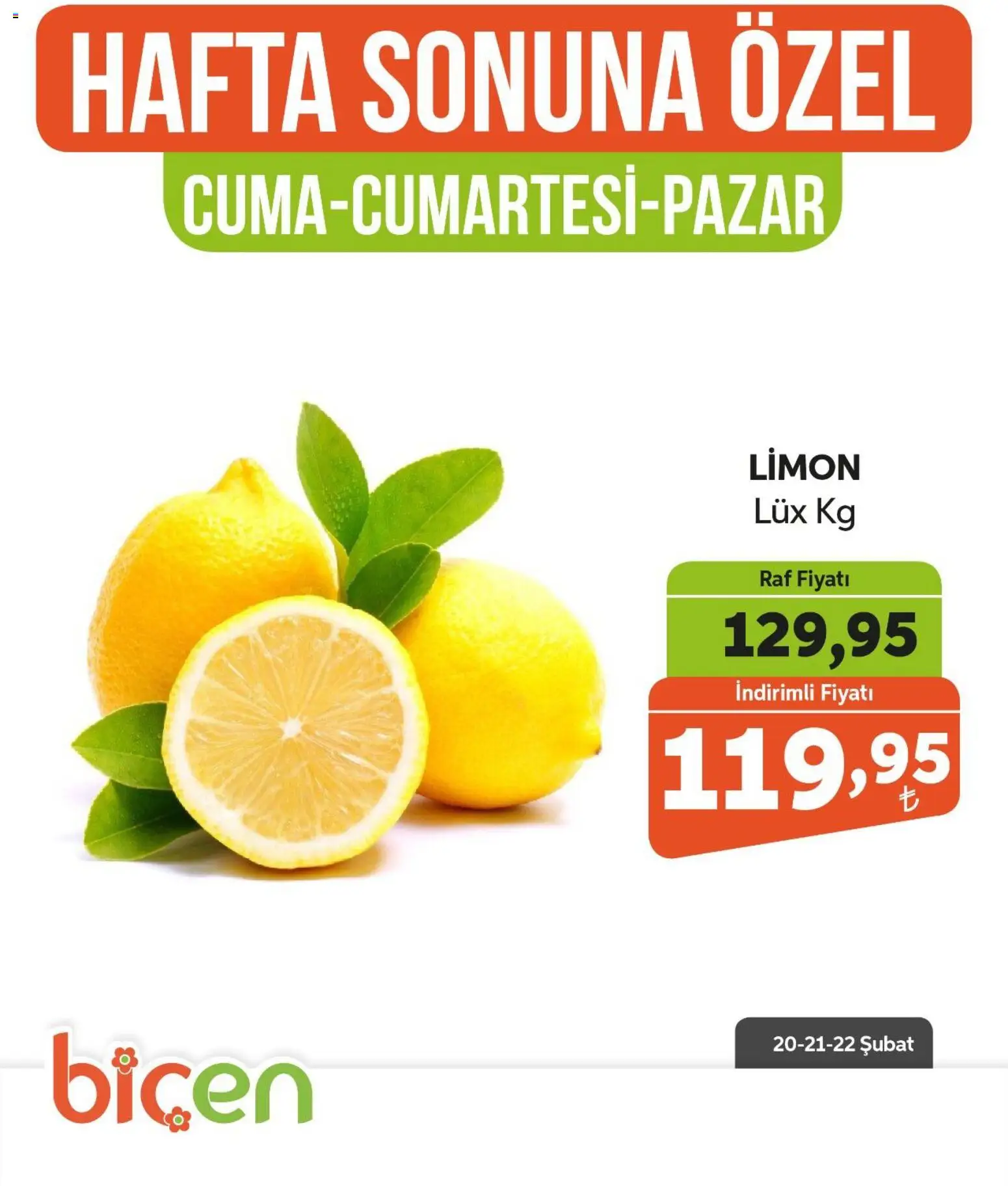 Biçen Market Hafta Sonuna Özel -Sebze İndirimi - 20.02.2026 tarihinden itibaren geçerlidir | Sayfa: 20 | Ürünler: Raf, Limon