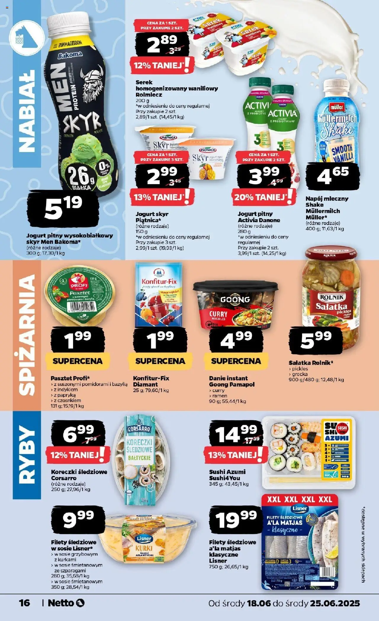 Netto gazetka - Spożywcza od 18.06.2025 | Strona: 16 | Produkty: Serek homogenizowany waniliowy, Curry, Bazylia, Skyr
