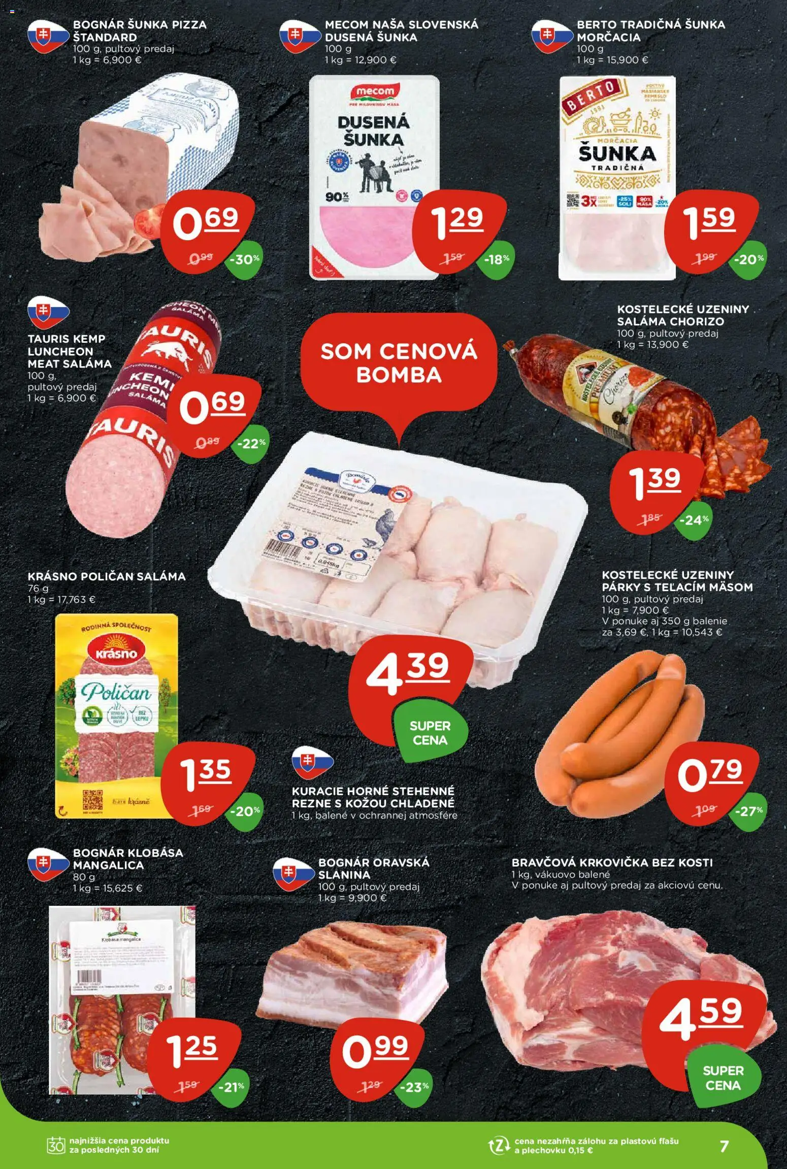 Nové Terno akcie – leták je platný od 23.04.2026 | Strana: 7 | Produkty: Slanina, Klobása, Bravčová krkovička, Krkovička