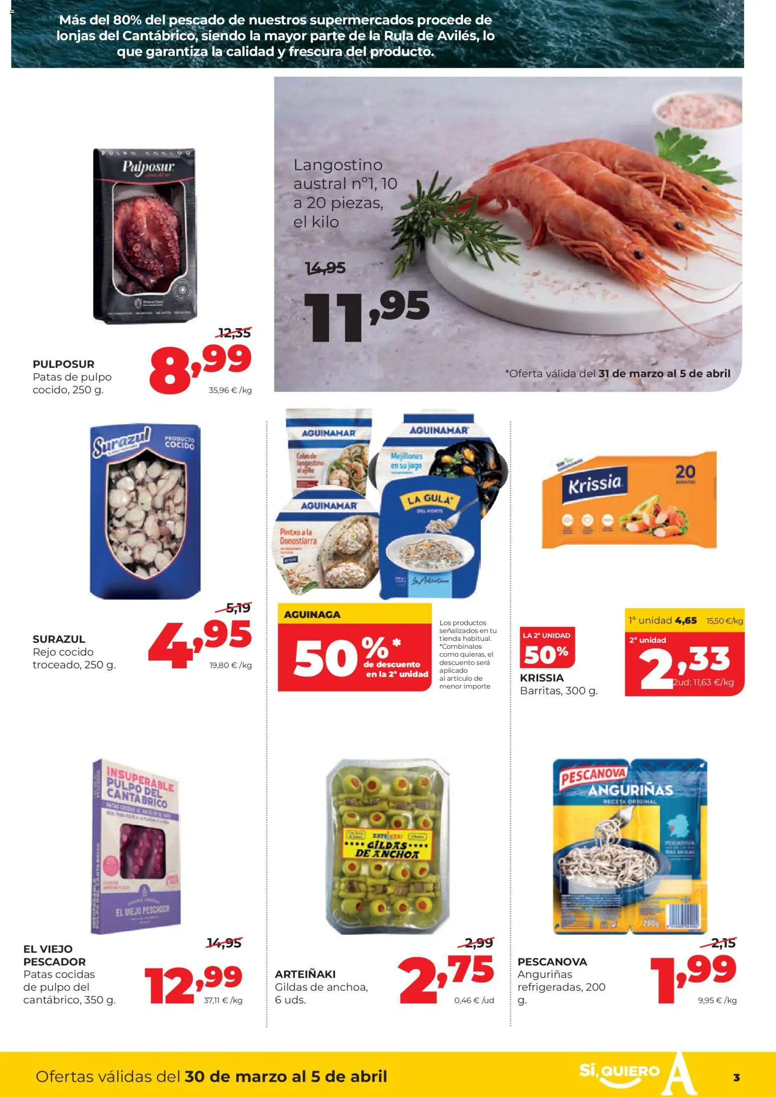 Alimerka folleto Castilla y León │ válido desde el 30.03.2026 | Página: 3 | Productos: Jugo, Pescado, Anchoa, Langostino