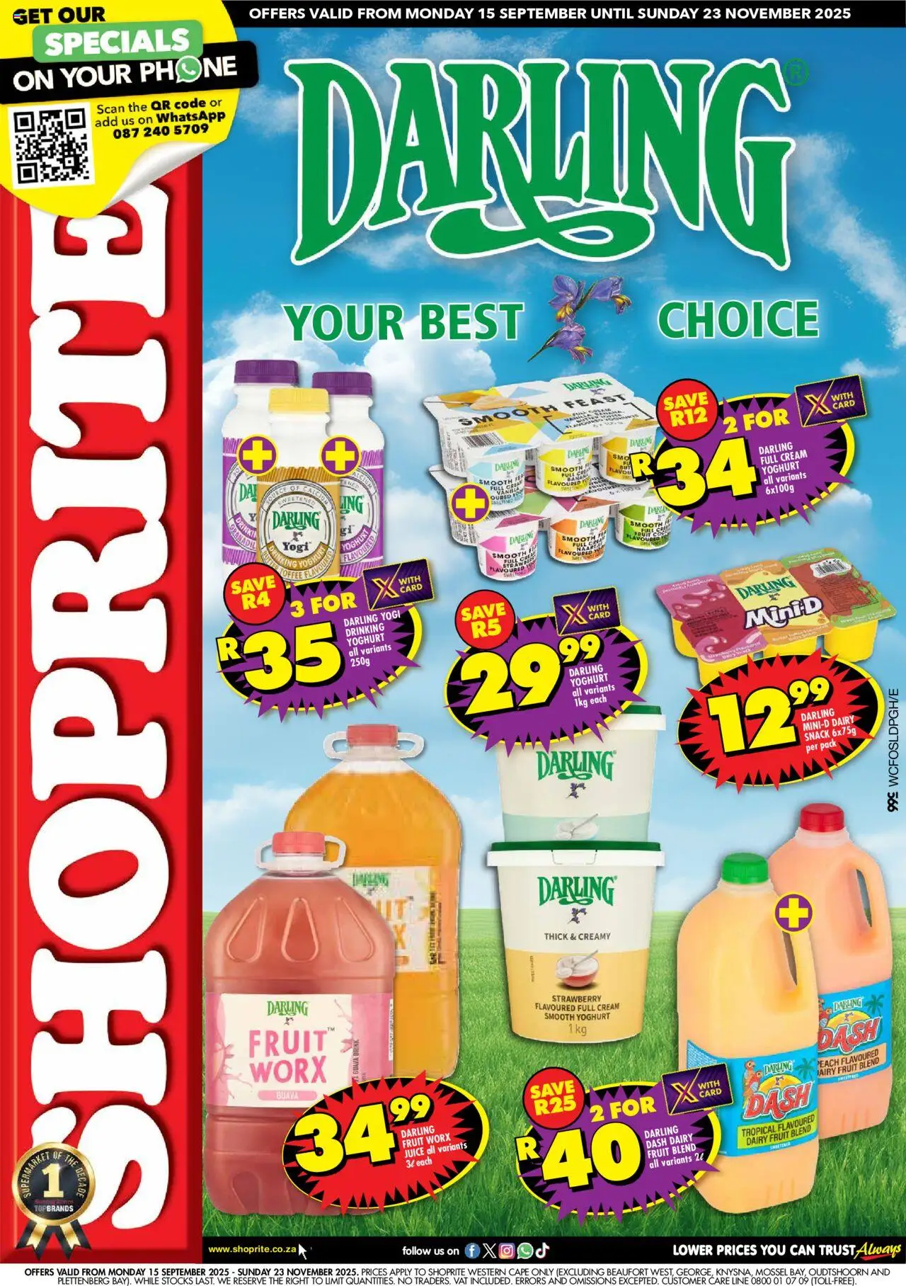 New Shoprite catalogue – valid from 15.09.2025 | Page: 1 | Products: Phone, Yoghurt, Cream, Fruit