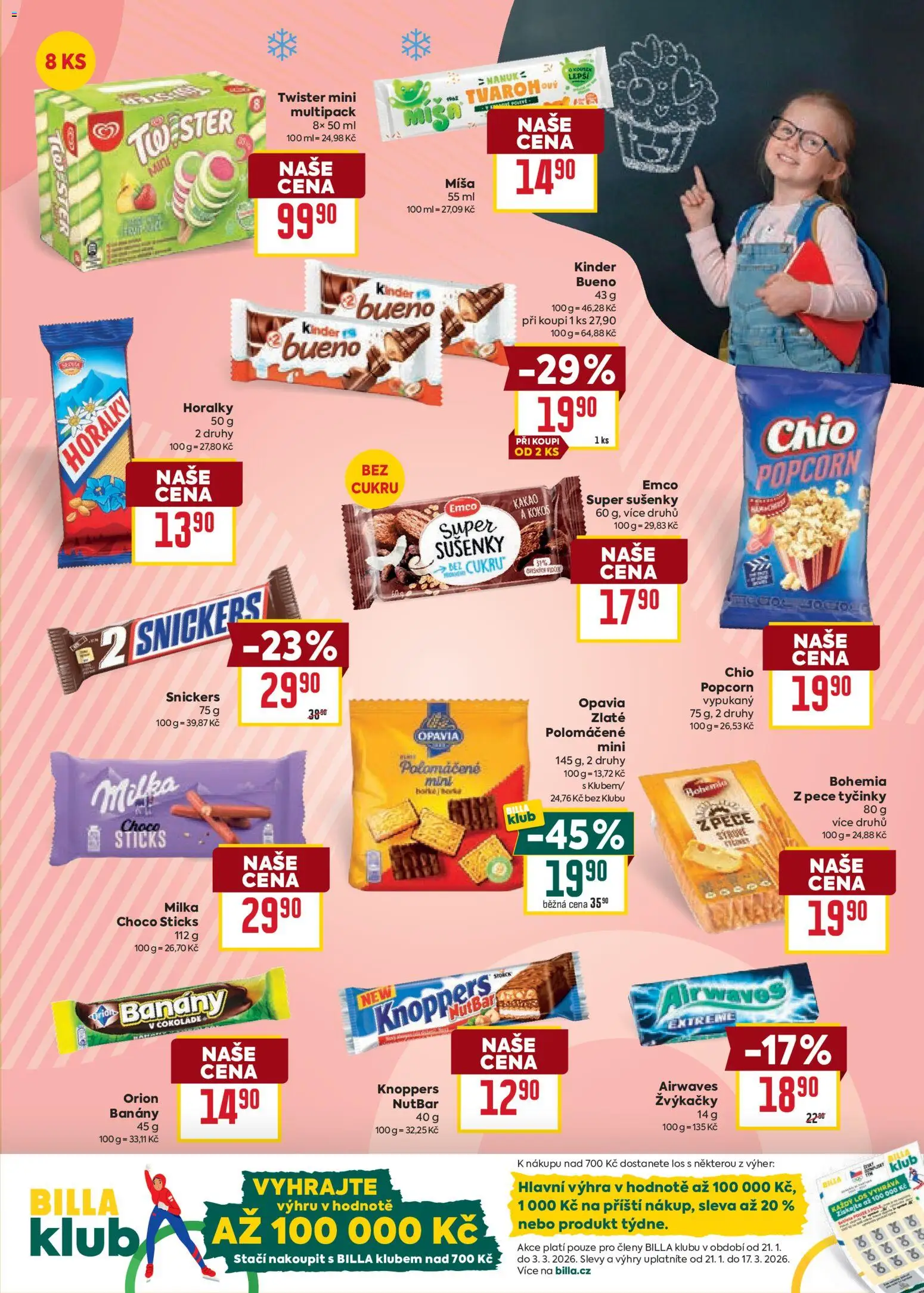 Billa Velký leták od 28.01.2026 | Strana: 9 | Produkty: Milka, Knoppers, Horalky, Popcorn