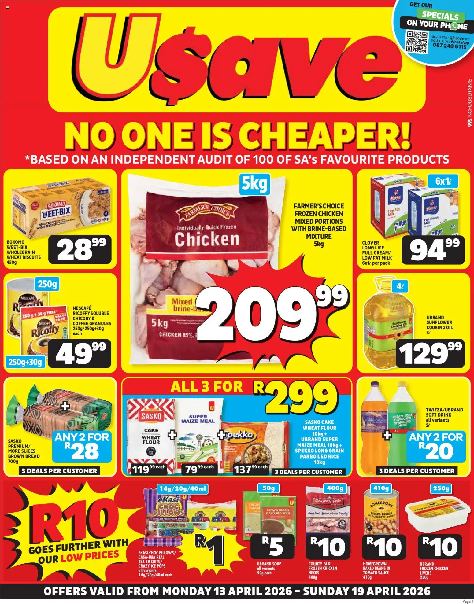 New Usave catalogue – valid from 13.04.2026 | Page: 1 | Products: Oil, Bread, Biscuits, Tea