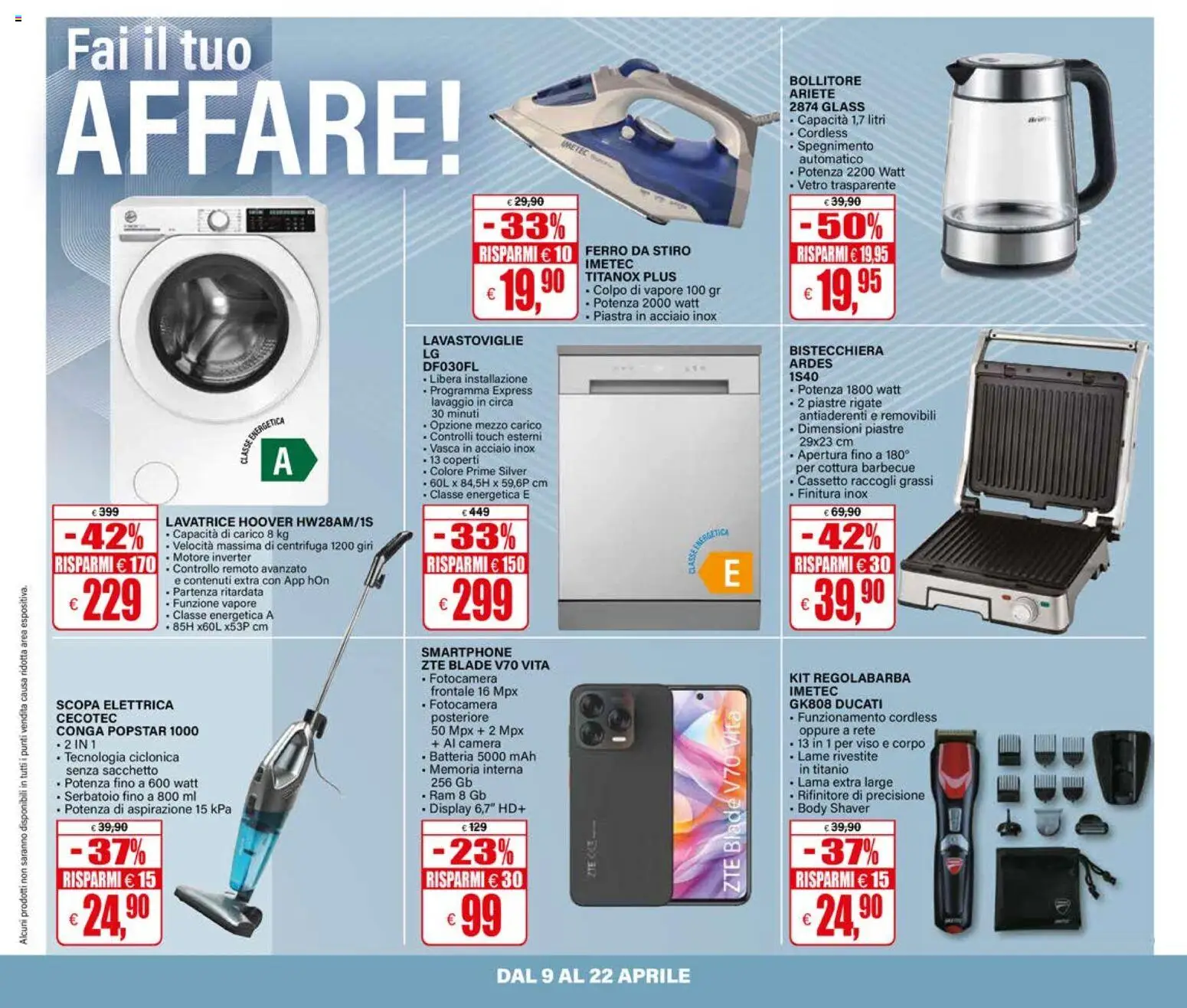 Volantino Il Gigante del 09.04.2026 | Pagina: 32 | Prodotti: Scopa elettrica, Smartphone, Ferro da stiro, Batteria