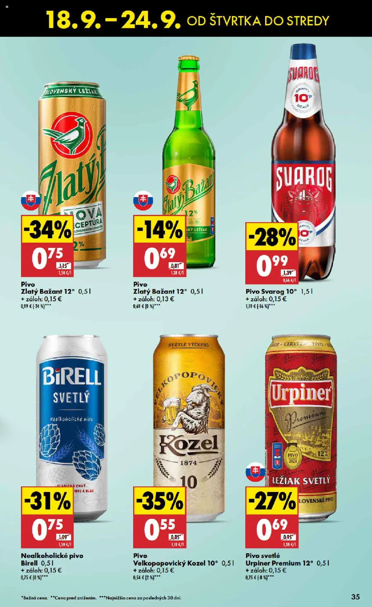 Nové Biedronka akcie – leták je platný od 18.09.2025 | Strana: 35 | Produkty: Pivo, Zlatý Bažant, Nealkoholické pivo, Urpiner