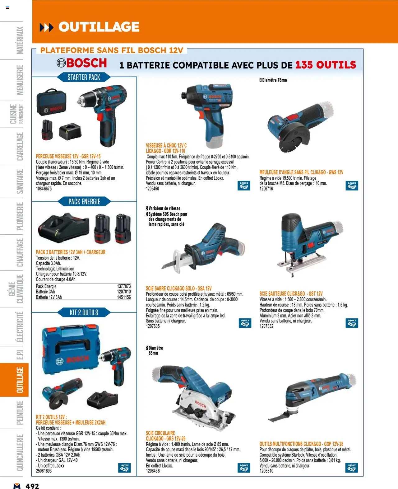  | Page: 492 | Produits: Meuleuse, Poids, Perceuse Visseuse, Batterie