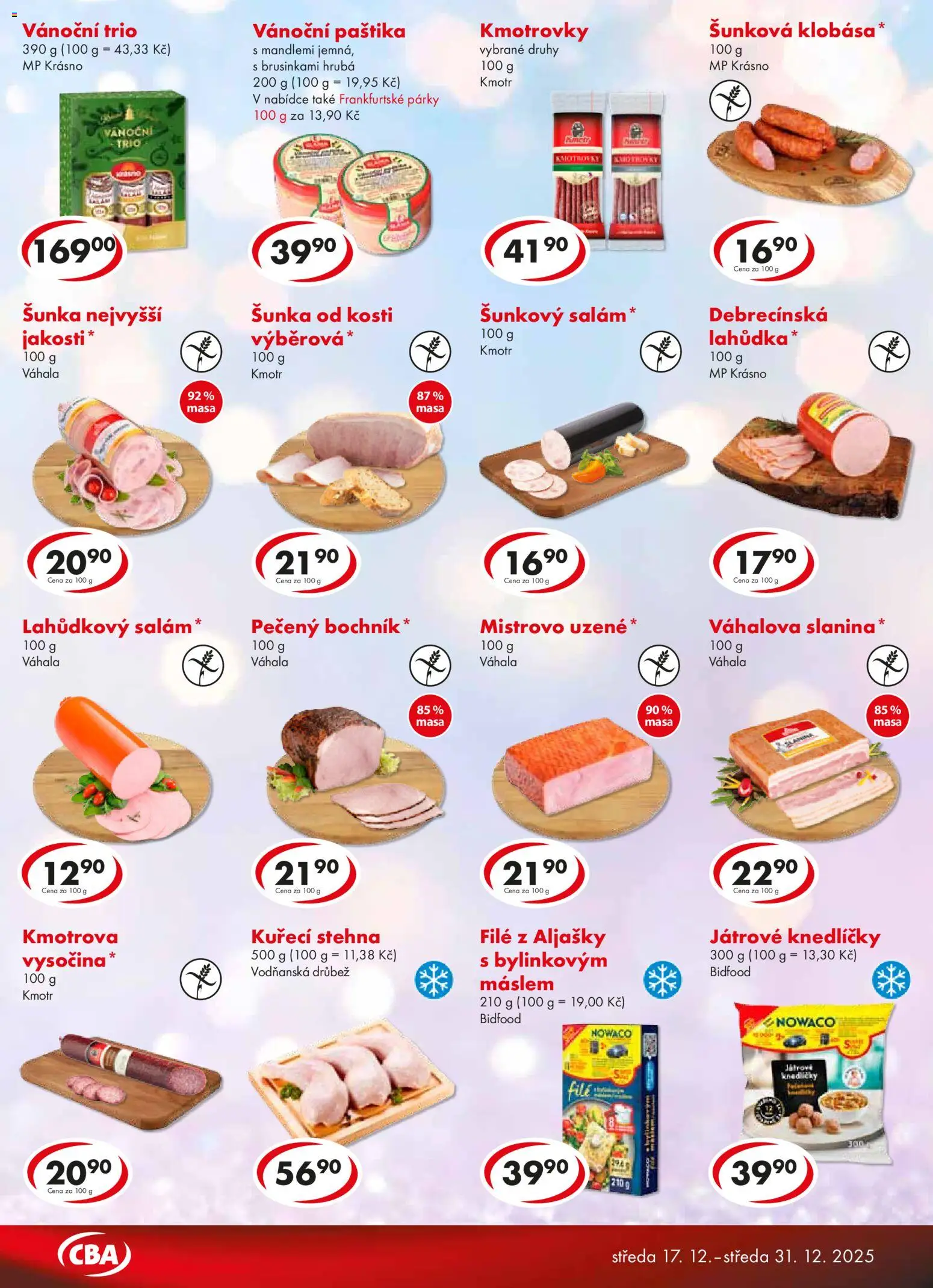 CBA leták - Premium od 17.12.2025 | Strana: 3 | Produkty: Šunka, Kuřecí stehna, File, Paštika