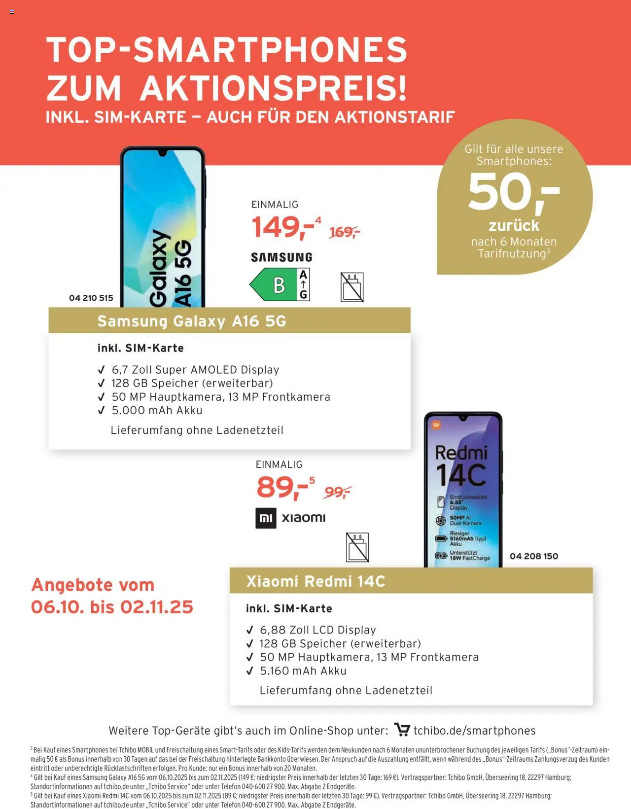 Angebote Tchibo – gültig ab 01.10.2025 | Seite: 167 | Produkte: Xiaomi, Samsung, Smartphones, Telefon