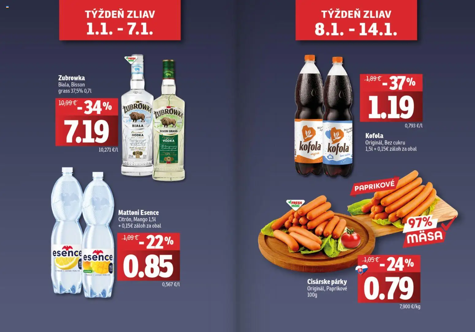 Nové Fresh akcie – leták je platný od 01.01.2026 | Strana: 2 | Produkty: Kofola, Mattoni, Vodka, Mango