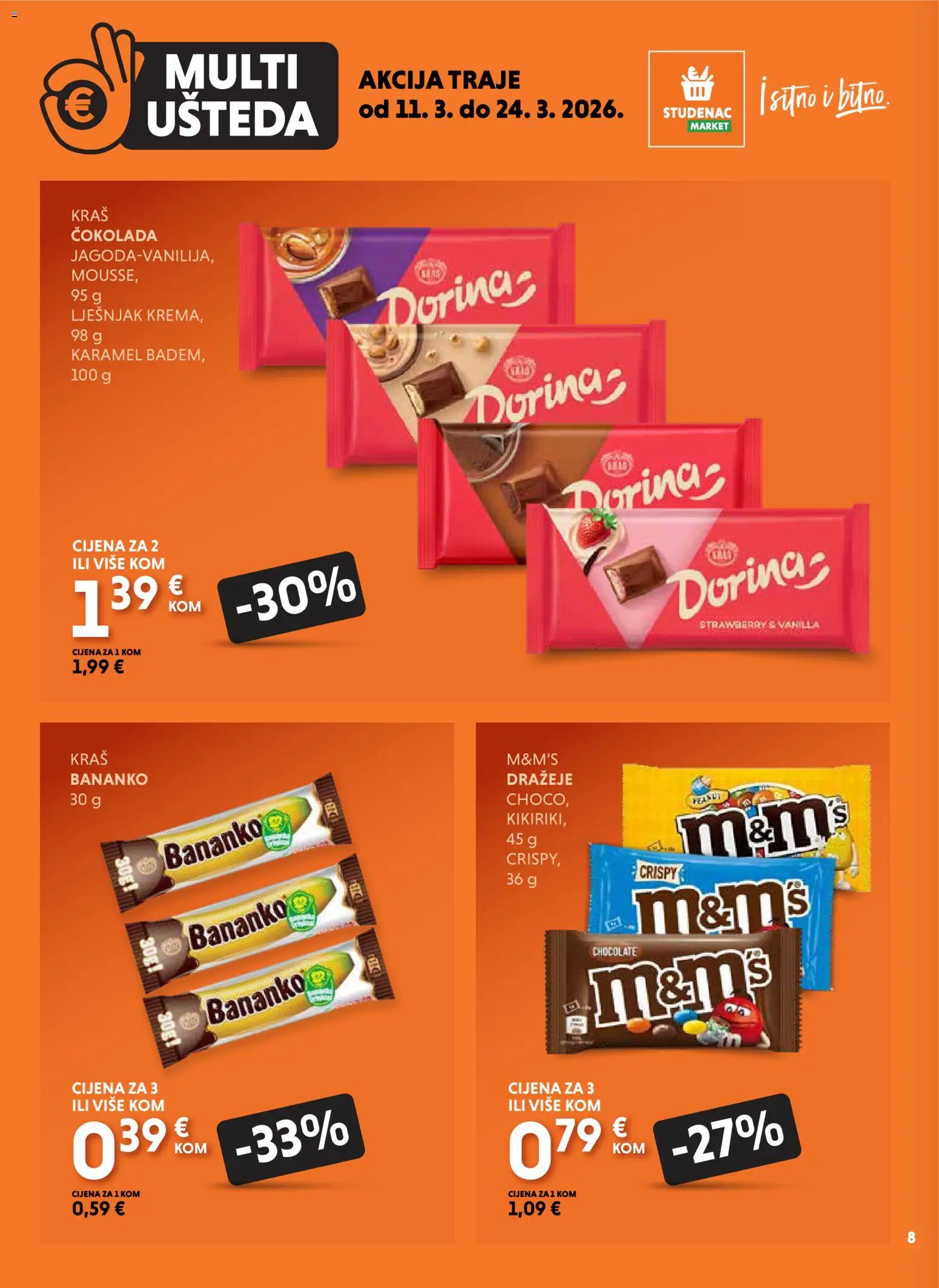 Studenac katalog | vrijedi od 11.03.2026 | Stranica: 8 | Proizvodi: Dorina, Čokolada, Lješnjak