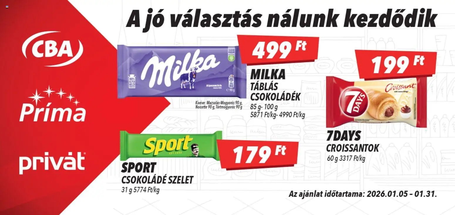 CBA akciós ujság - amely érvényes a következő dátumtól: 05.01.2026 | Oldal: 4 | Termékek: Croissant, Csokoládé