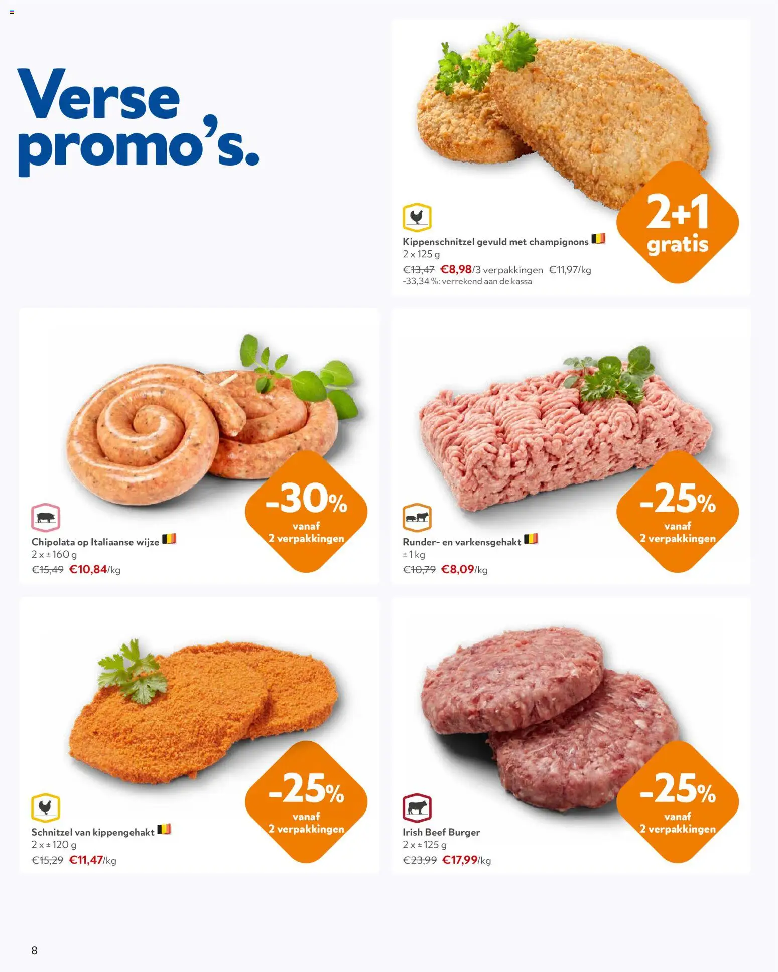 {H1} | Pagina: 8 | Producten: Schnitzel, Chipolata, Kippengehakt