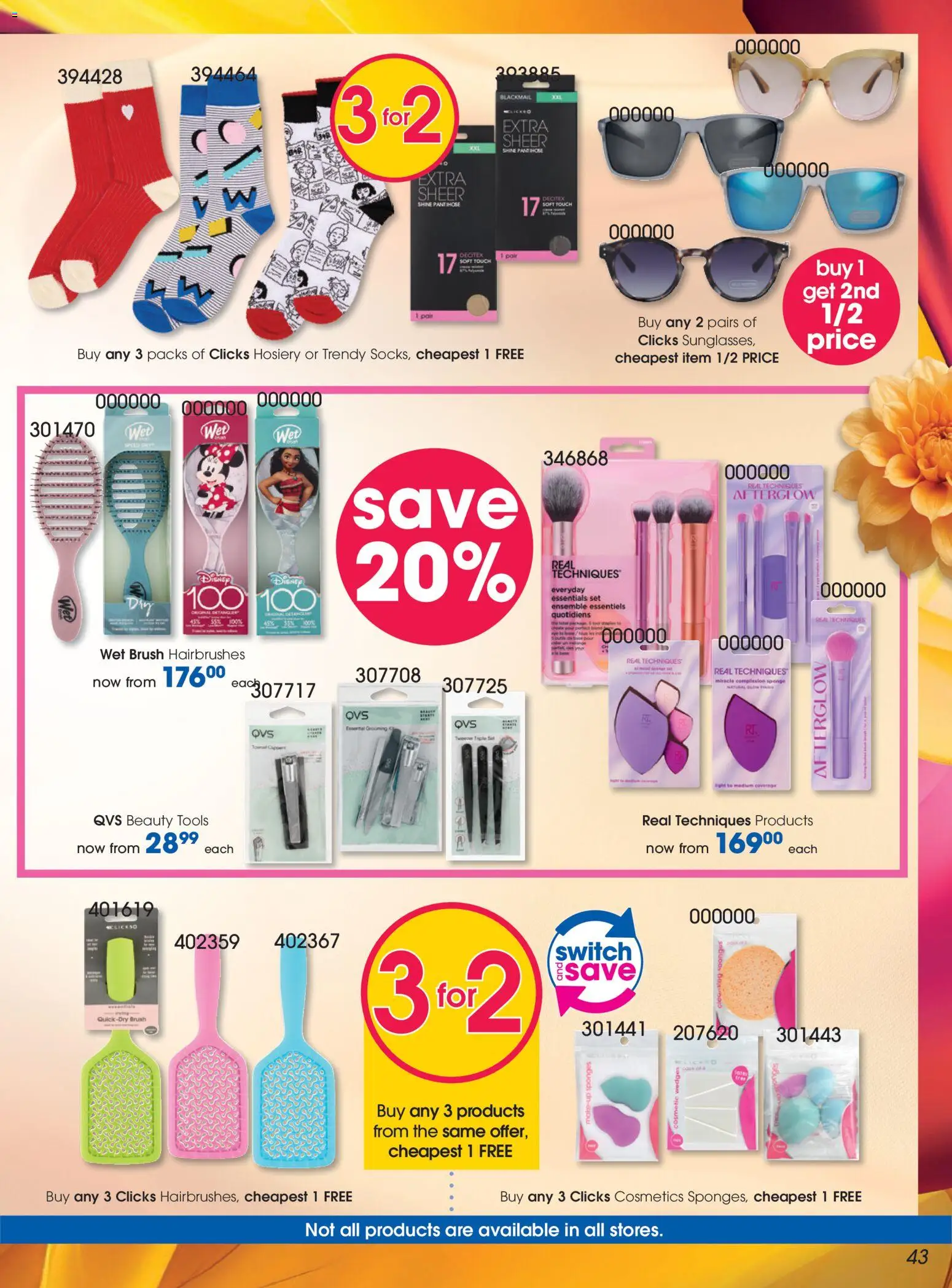 New Clicks catalogue – valid from 25.03.2026 | Page: 43 | Products: Socks, Sunglasses, Switch, Brush