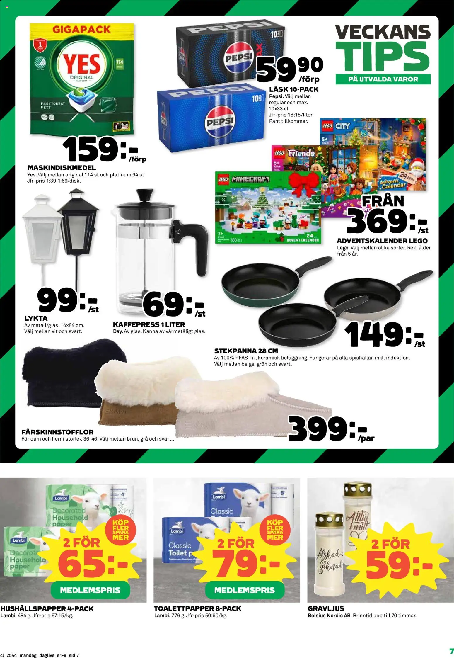 Coop Daglivs reklamblad aktuell från 27.10.2025 | Sida: 7 | Produkter: Lykta, Toalettpapper, Hushållspapper, Stekpanna