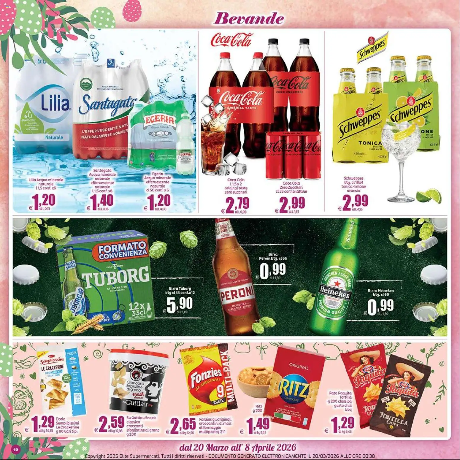 Volantino Elite Supermercati del 20.03.2026 | Pagina: 10 | Prodotti: Acqua, Crackers, Heineken, Coca Cola