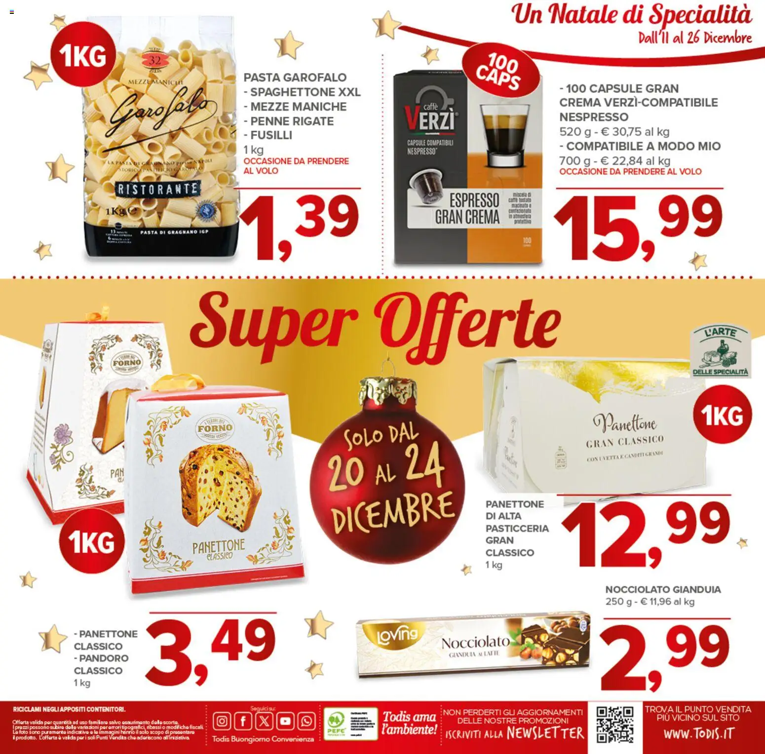 Volantino Todis del 11.12.2025 | Pagina: 24 | Prodotti: Crema, Caffè, Pasta, Penne