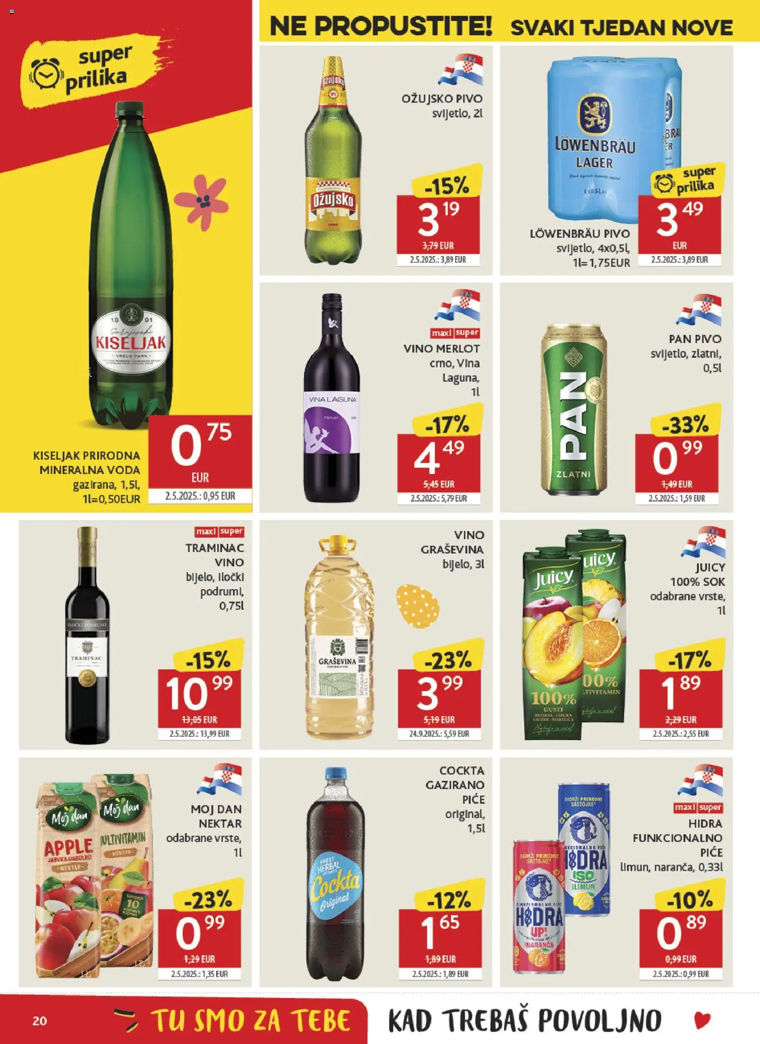 Konzum katalog | vrijedi od 01.04.2026 | Stranica: 20 | Proizvodi: Mineralna voda, Vino, Pivo, Voda