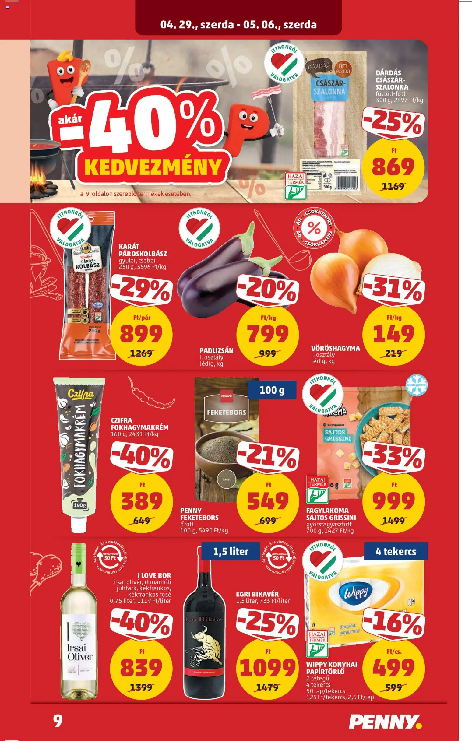 PENNY akciós ujság - amely érvényes a következő dátumtól: 29.04.2026 | Oldal: 11 | Termékek: Padlizsán, Kolbász, Vöröshagyma, Szalonna