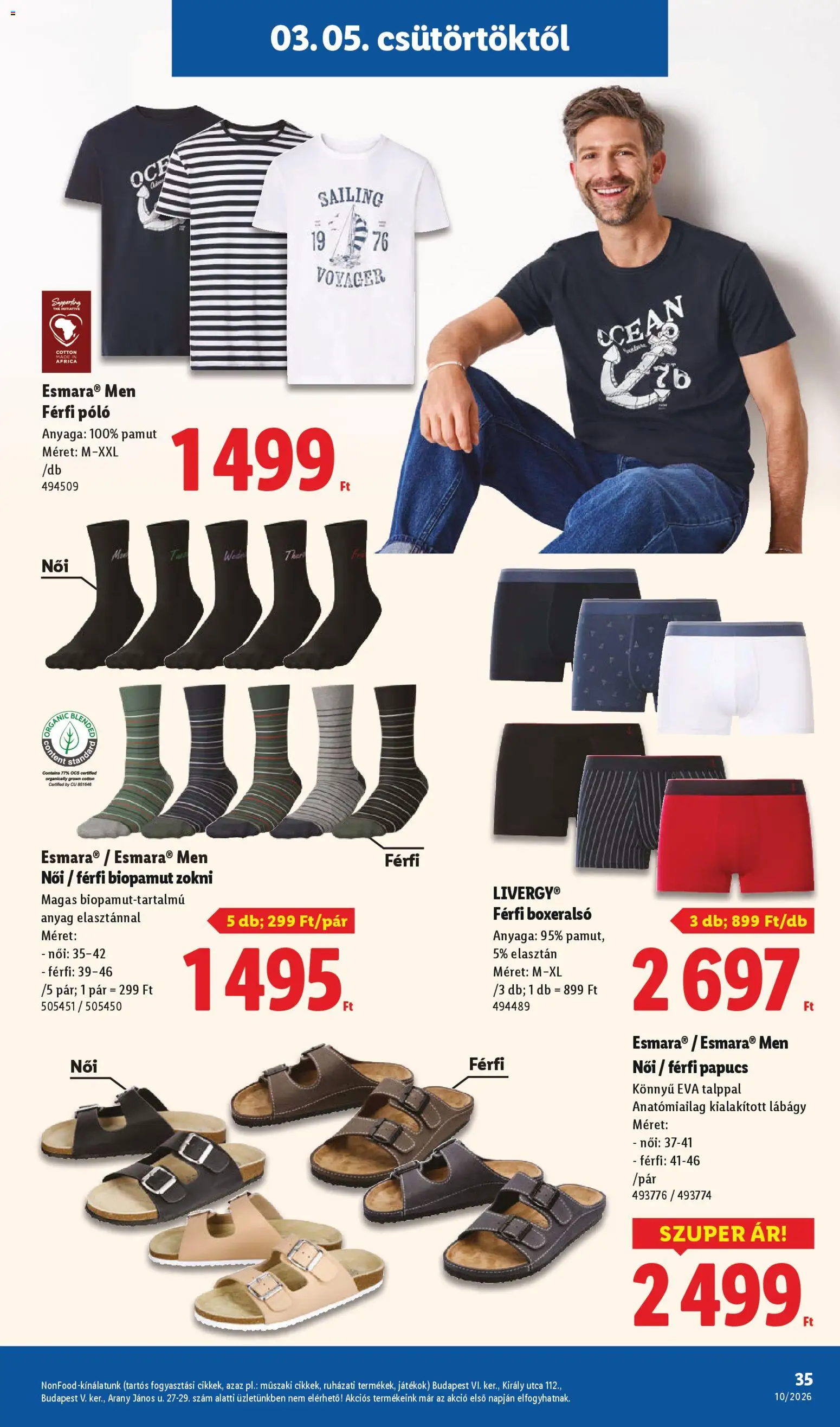 Lidl akciós ujság - amely érvényes a következő dátumtól: 05.03.2026 | Oldal: 35 | Termékek: Papucs, Boxeralsó, Játékok, Zokni