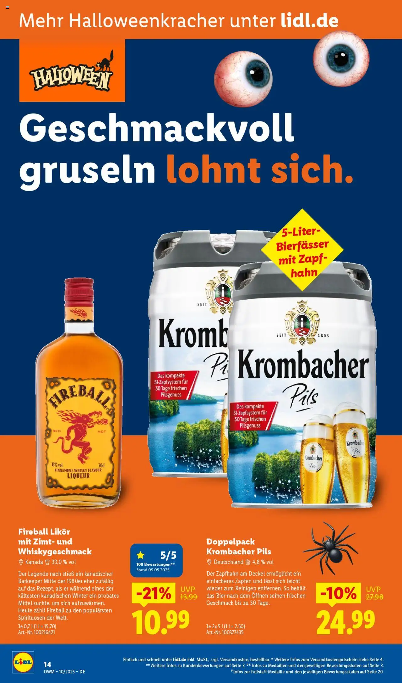 Lidl Wein & Spirituosen im Onlineshop – gültig ab 01.10.2025 | Seite: 14 | Produkte: Bier, Likör, Pils, Krombacher
