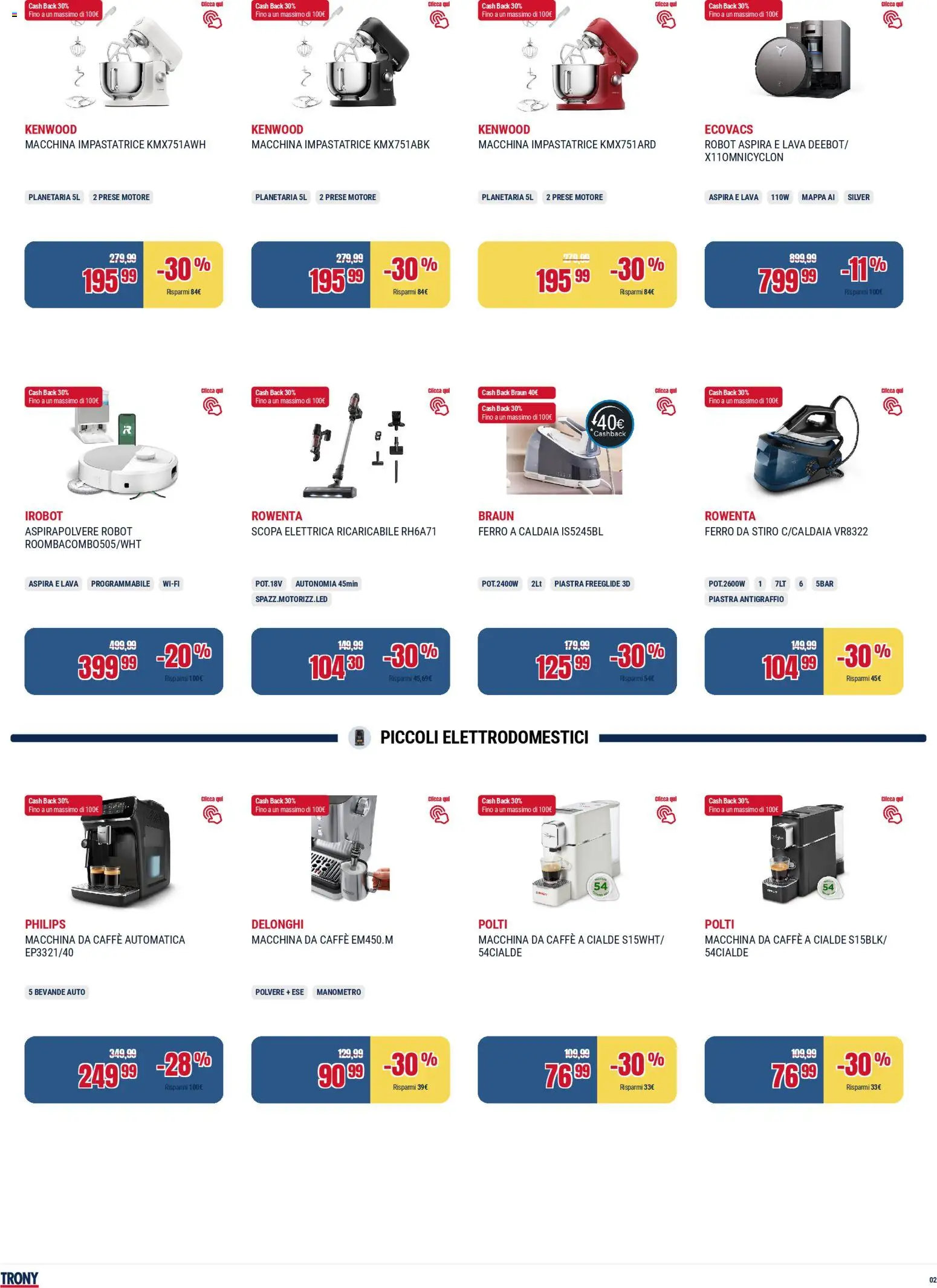 Volantino Trony del 19.03.2026 | Pagina: 2 | Prodotti: Scopa elettrica, Caldaia, Aspirapolvere, Robot