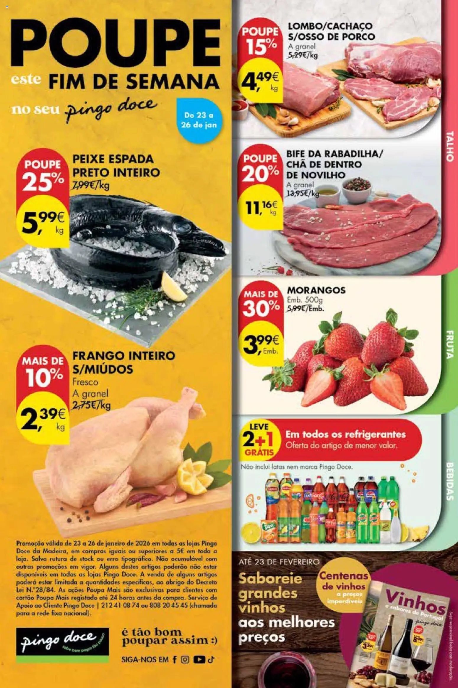 Pingo Doce Poupe este Fim de Semana Madeira │ válido de 23.01.2026 | Página: 1 | Produtos: Frango, Peixe, Chá, Morangos