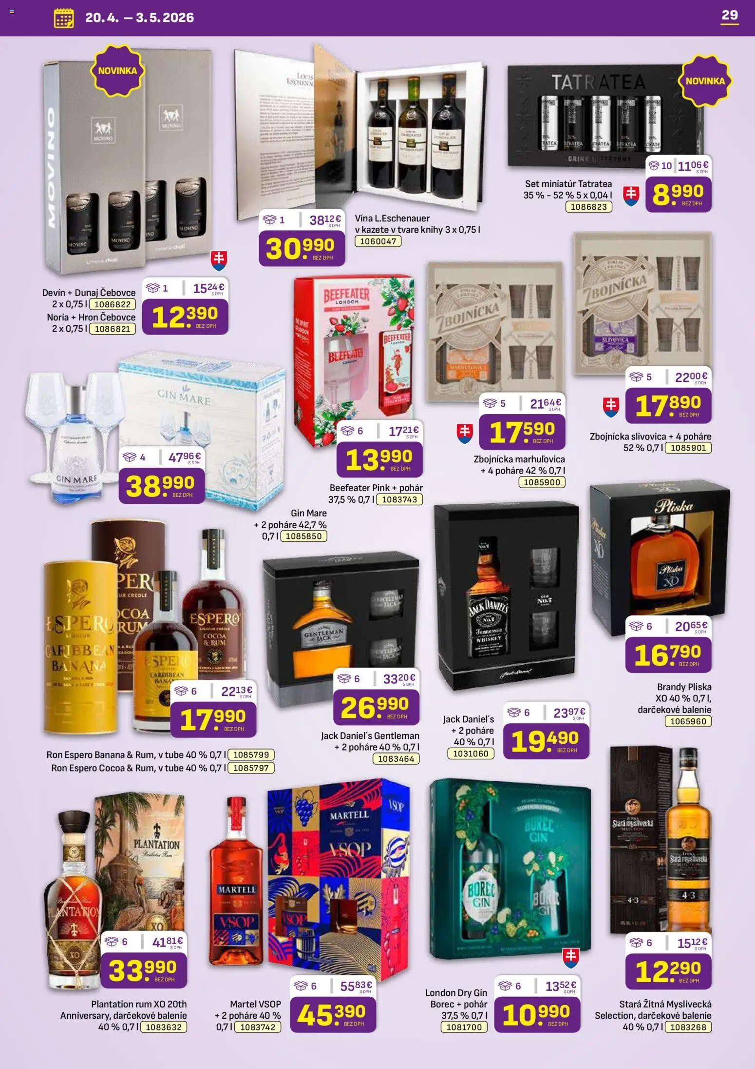 Nové Libex akcie – leták je platný od 20.04.2026 | Strana: 29 | Produkty: Slivovica, Gin, Brandy, Rum
