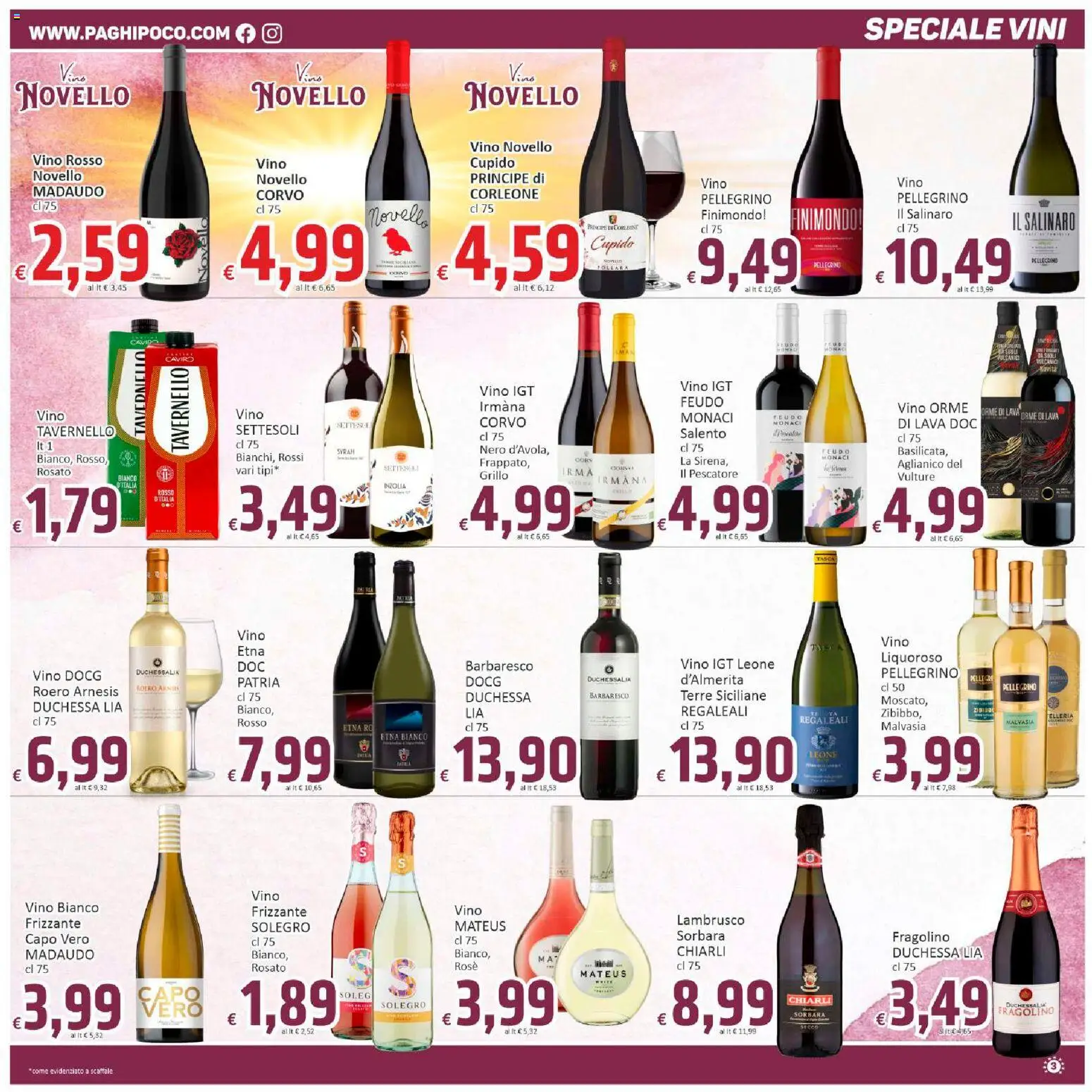 Volantino Paghi Poco del 10.11.2025 | Pagina: 3 | Prodotti: Vino, Scaffale, Vino rosso, Vino bianco