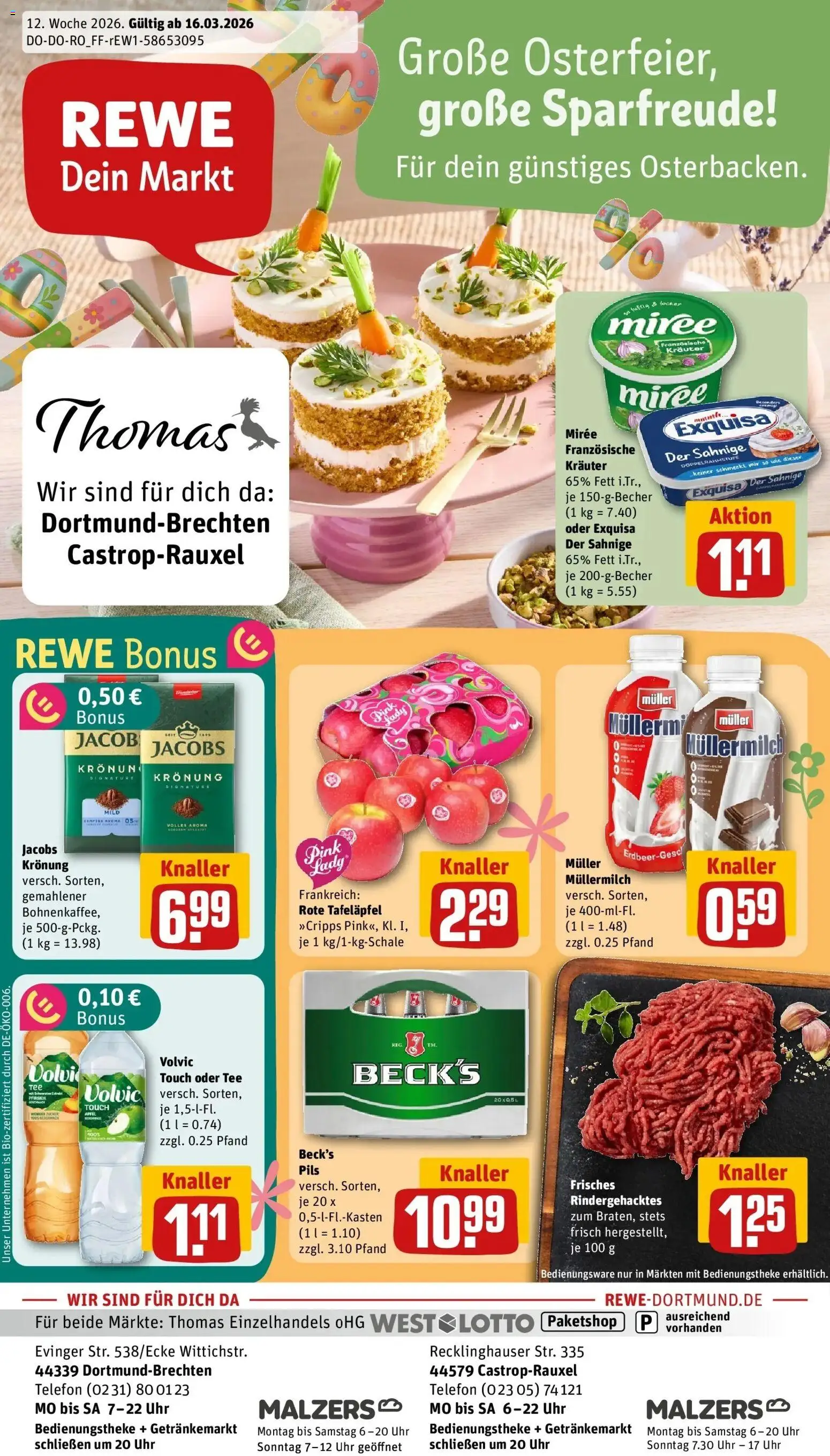 Rewe Prospekt Castrop-Rauxel	 – gültig ab 15.03.2026 | Seite: 1 | Produkte: Exquisa, Volvic, Muller mullermilch, Telefon